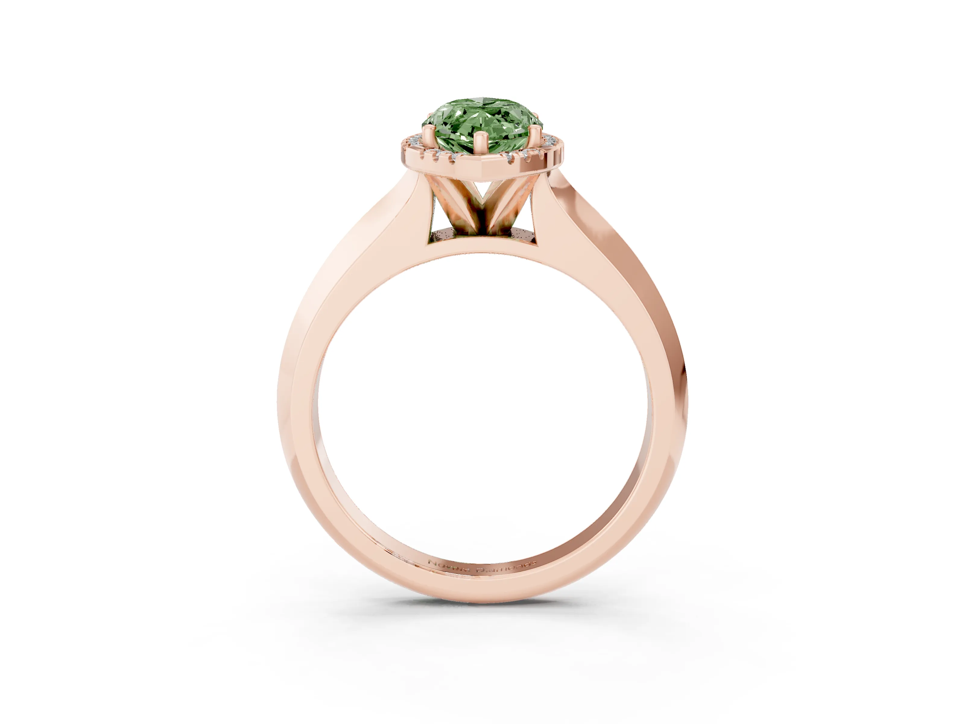 Fancy Green Marquise Cut Diamond Halo Ring Set in Rose gold with Cathedral Band and Prong Setting