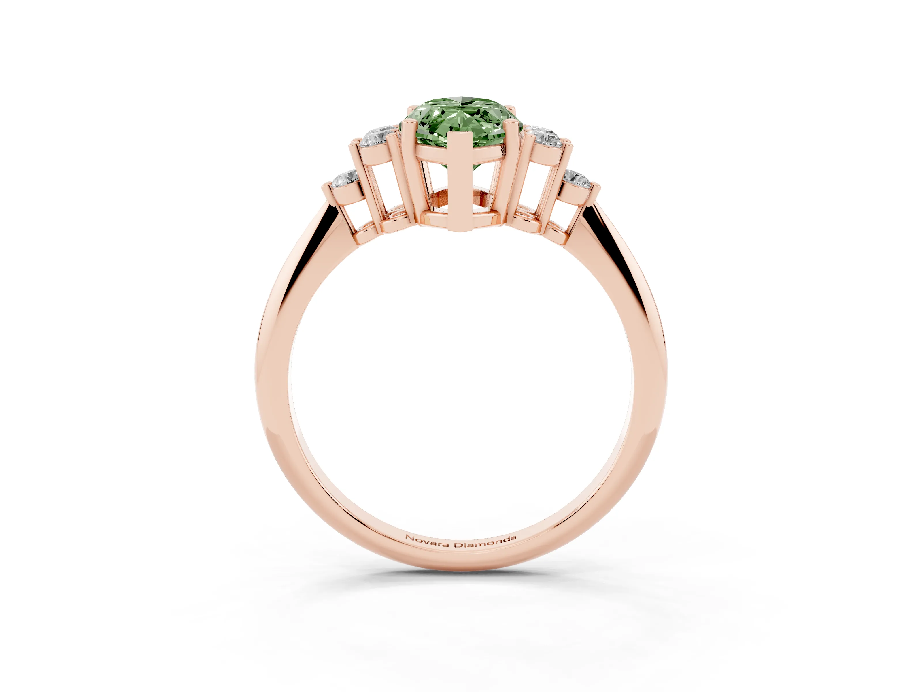 Fancy Green Marquise Cut Diamond Cluster Ring Set in Rose gold with Plain Band and Prong Setting