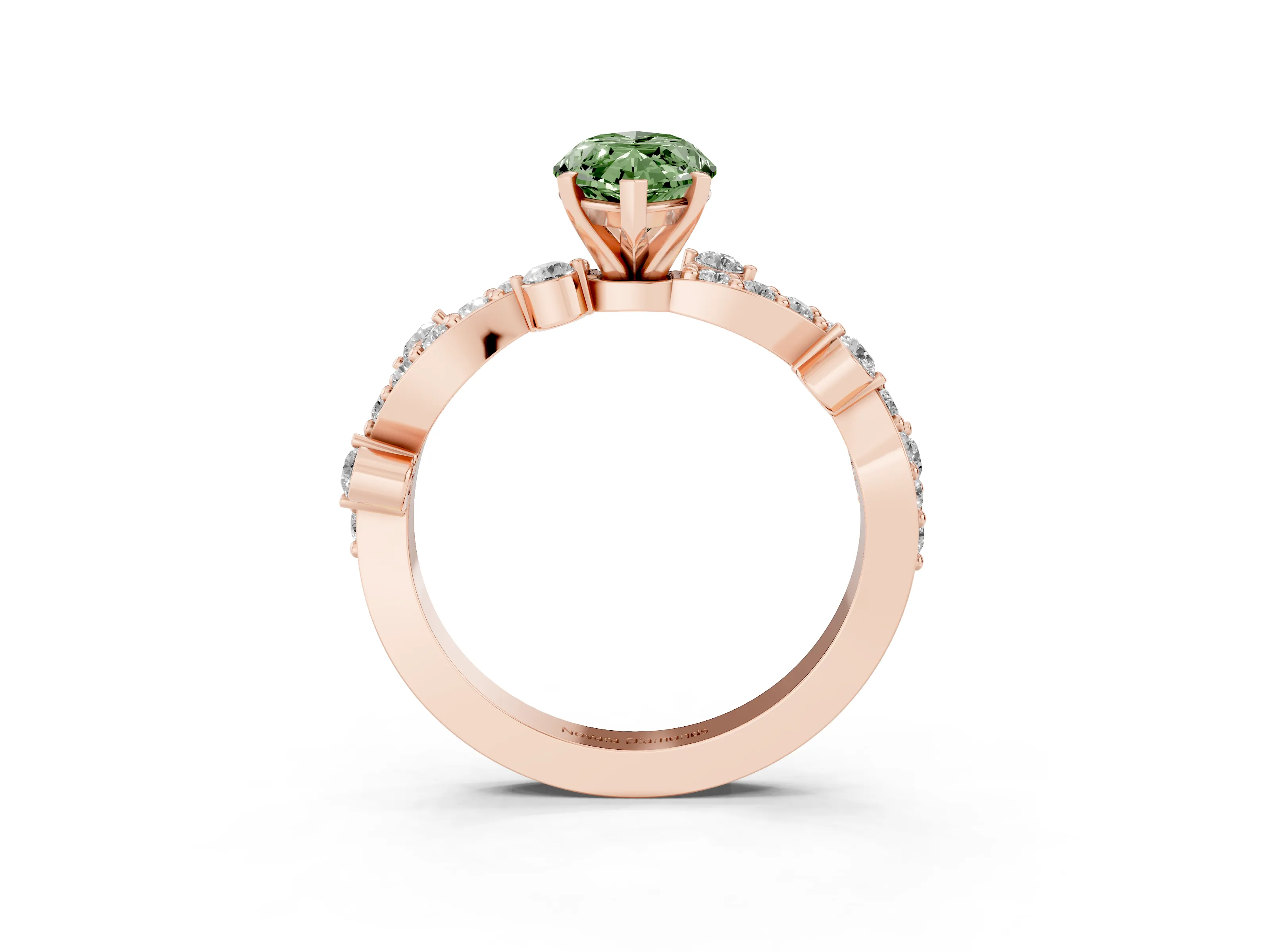 Fancy Green Marquise Cut Diamond Solitaire Twisted Band Set in Rose gold with Pavé Setting