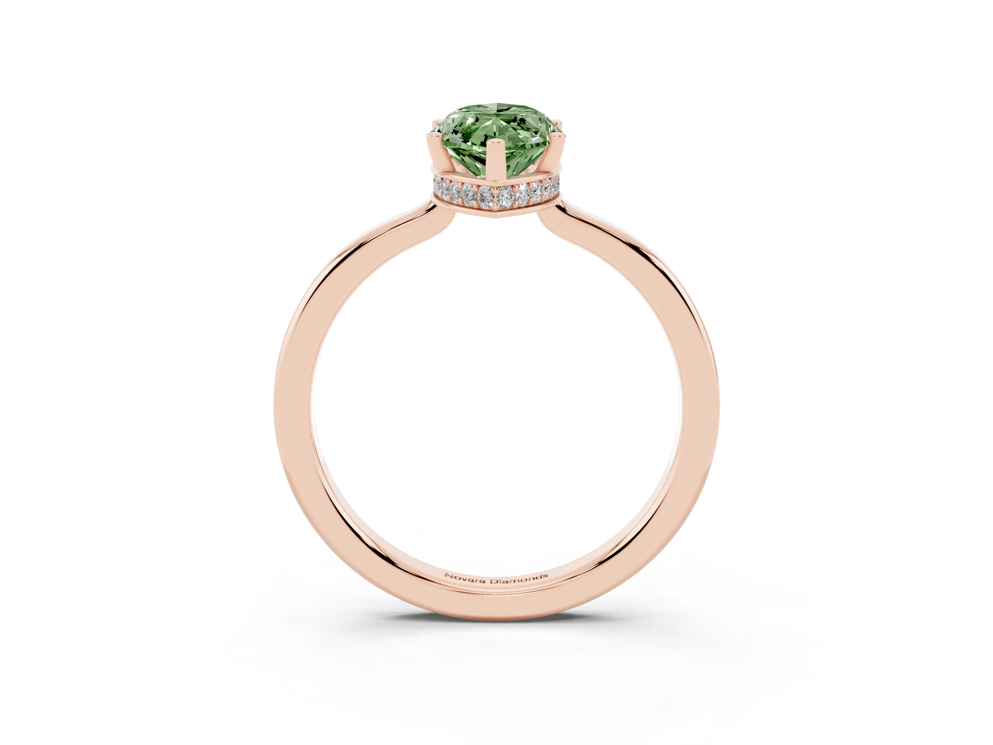 Fancy Green Marquise Cut Diamond Solitaire Engagement Ring Set in Rose gold with Prong Setting on a Plain Band