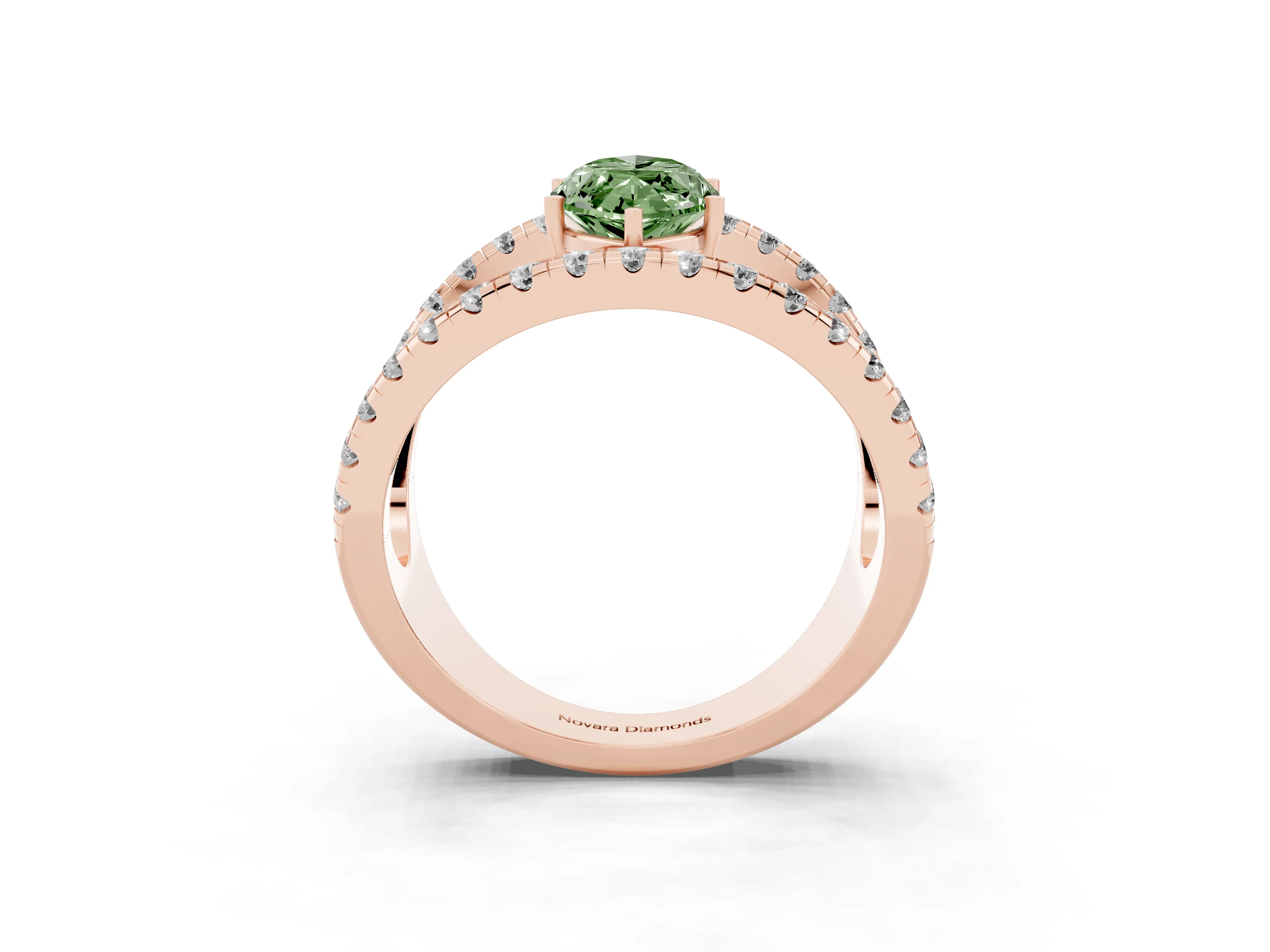 Fancy Green Marquise Cut Diamond Split Shank Pavé Solitaire Ring Set in Rose gold with Open Shank Design