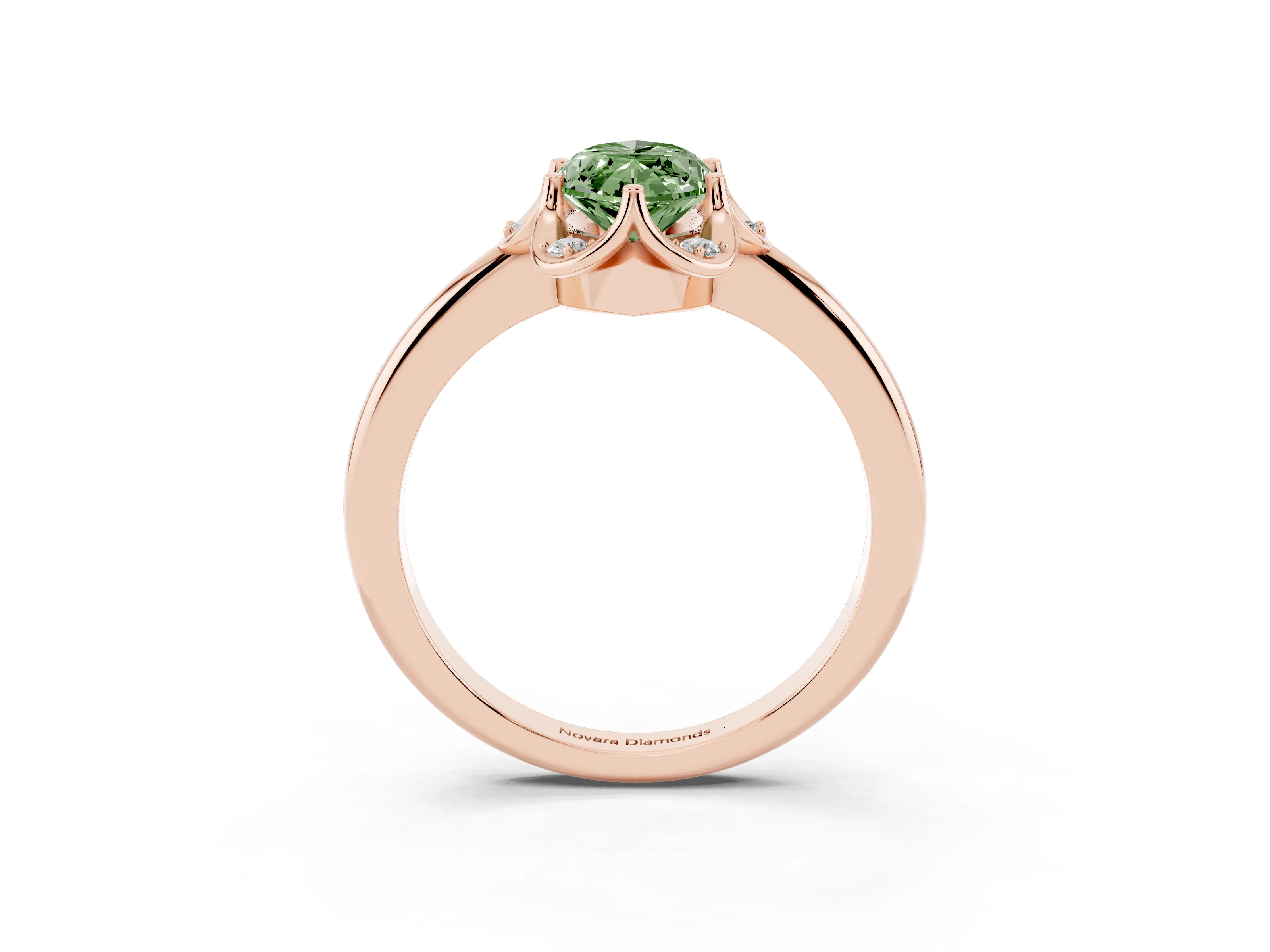 Fancy Green Marquise Cut Diamond Round Cluster Halo Ring Set in Rose gold with Solitaire Band and Prong Setting