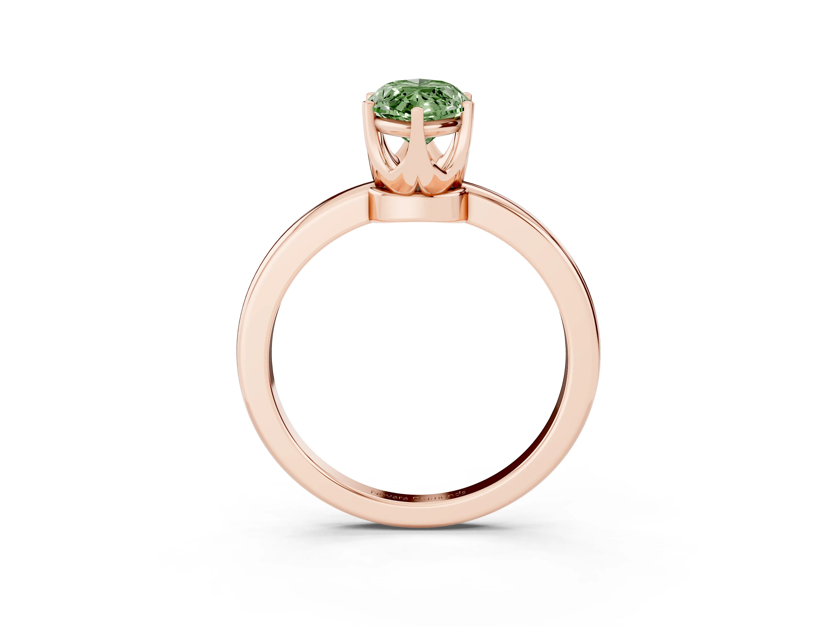 Fancy Green Marquise Cut Diamond Solitaire Ring Set in Rose gold with Raised Prong Setting on a Classic Band