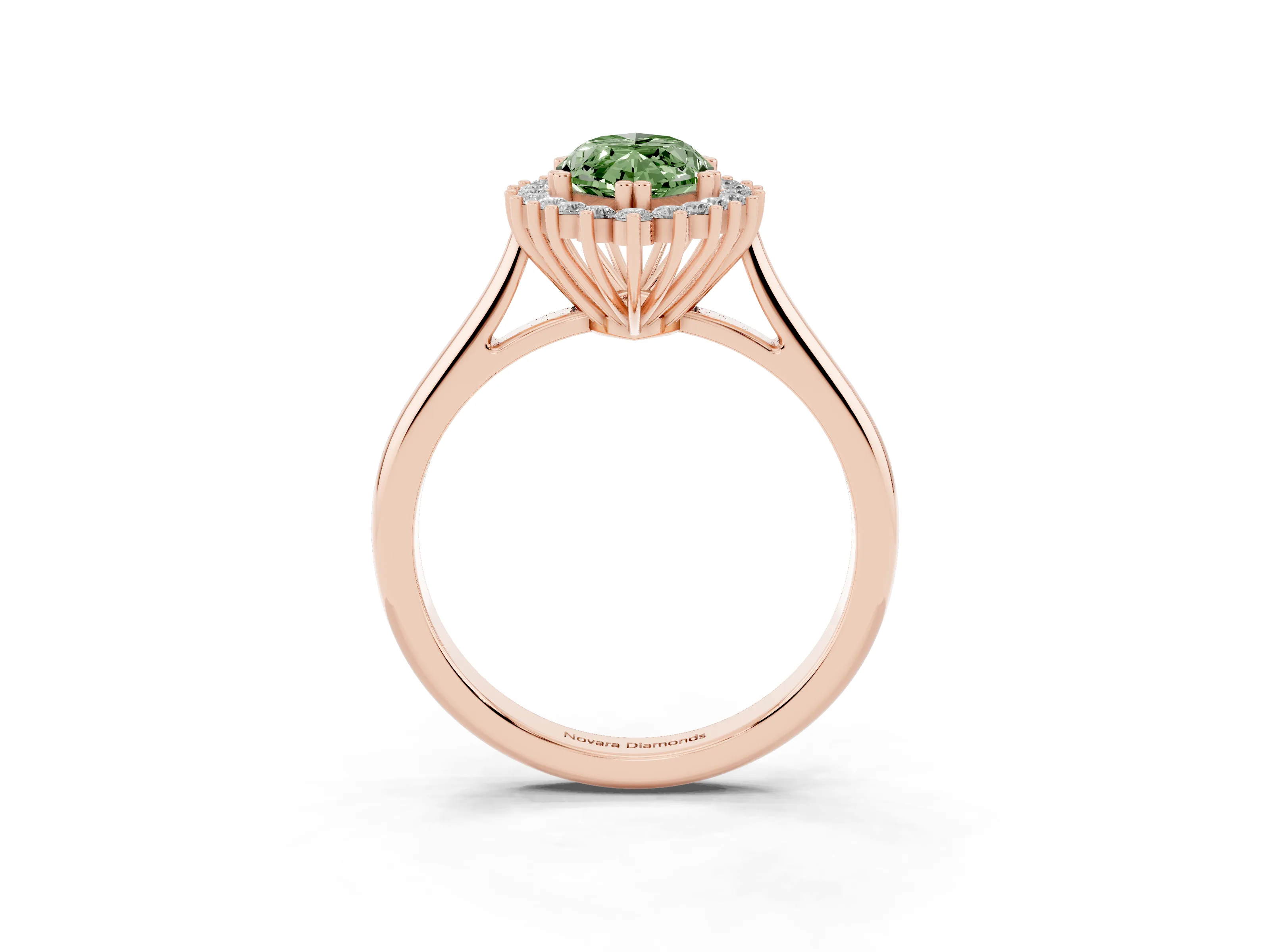 Fancy Green Marquise Cut Diamond Halo Ring Set in Rose gold with Plain Solitaire Band and Prong Setting