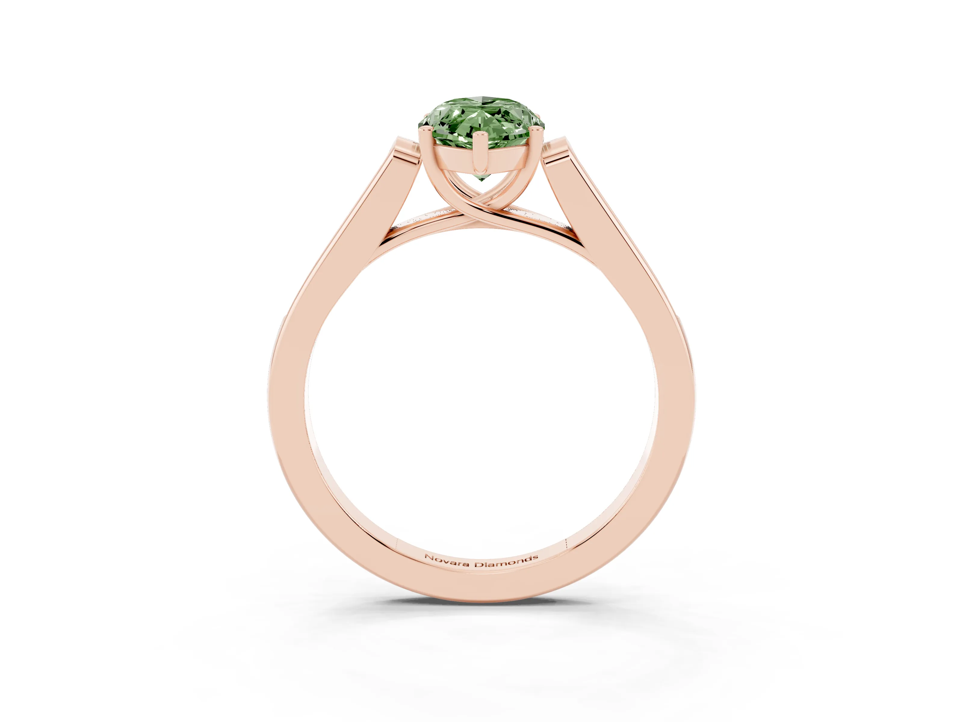 Fancy Green Marquise Cut Diamond Solitaire Cathedral Engagement Ring Set in Rose gold with Channel-Set Band and Prong Setting