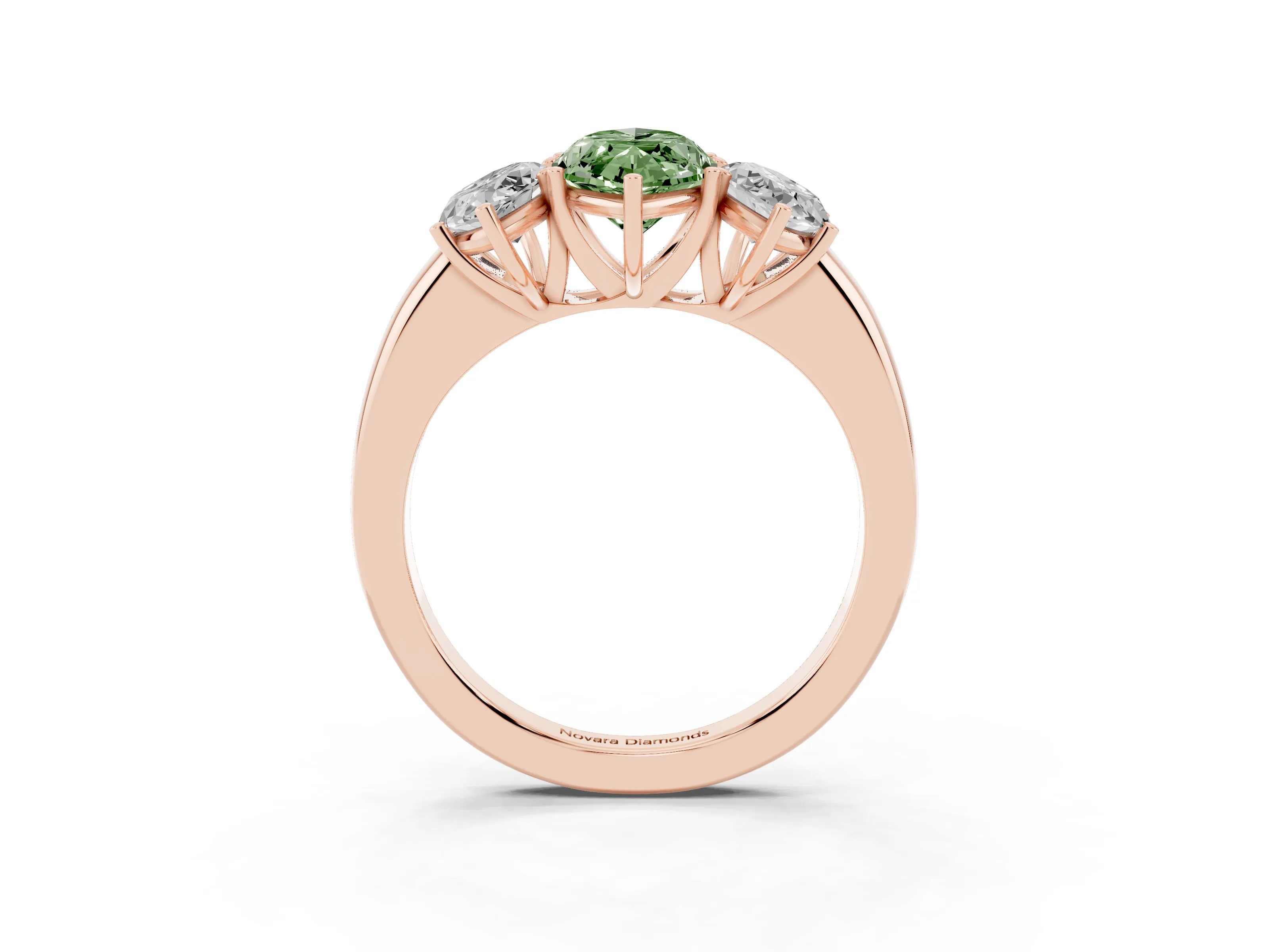 Fancy Green Marquise Cut Diamond Three-Stone Ring Set in Rose gold with Bold Center and Classic Band