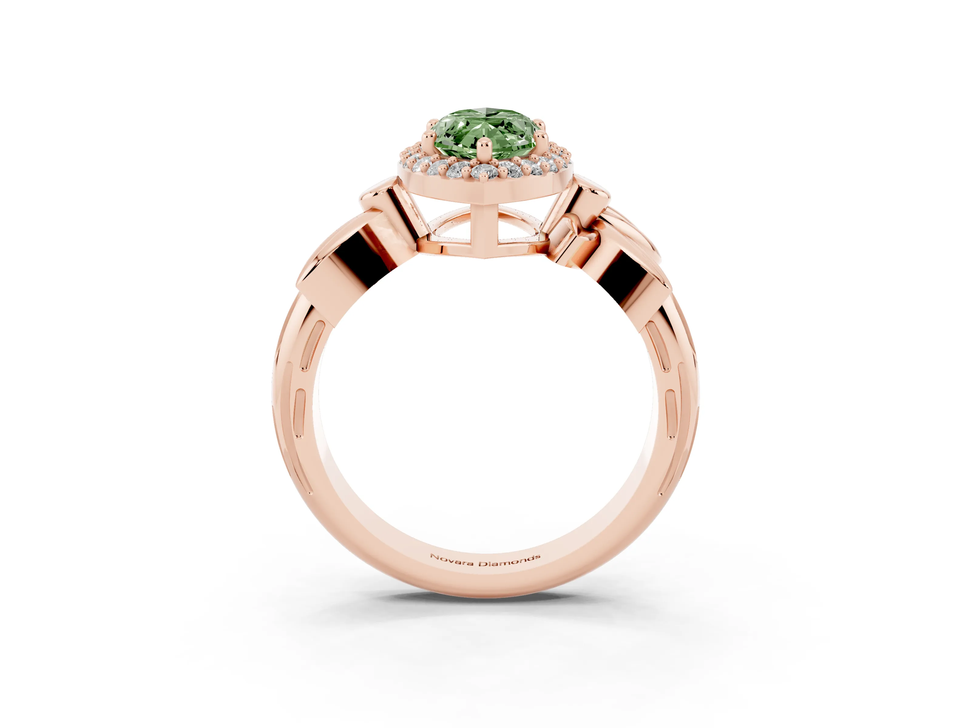 Fancy Green Marquise Cut Diamond Halo Floral Band Ring Set in Rose gold with Prong Setting