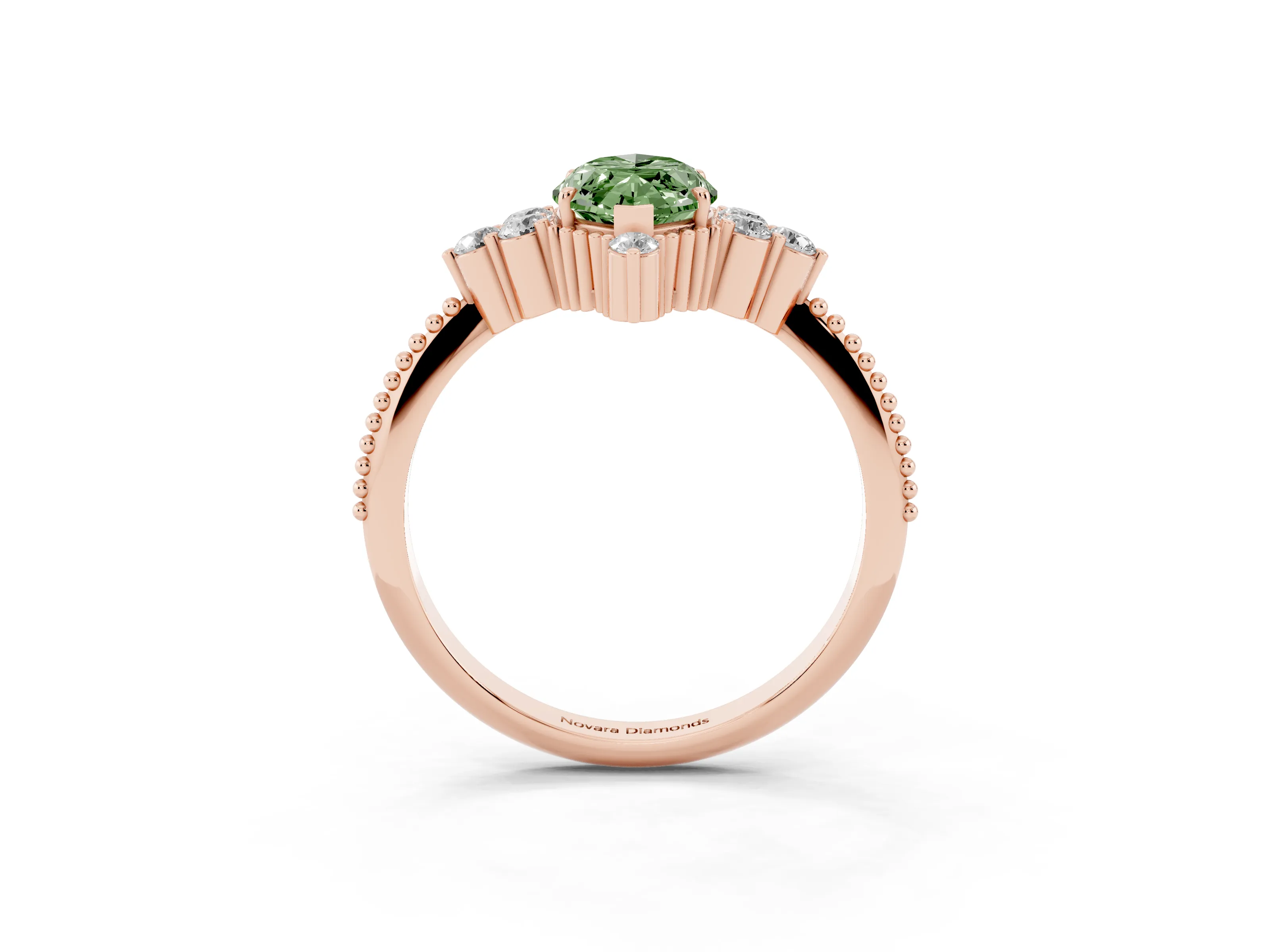 Fancy Green Marquise Cut Diamond Cluster Ring Set in Rose gold with Beaded Band