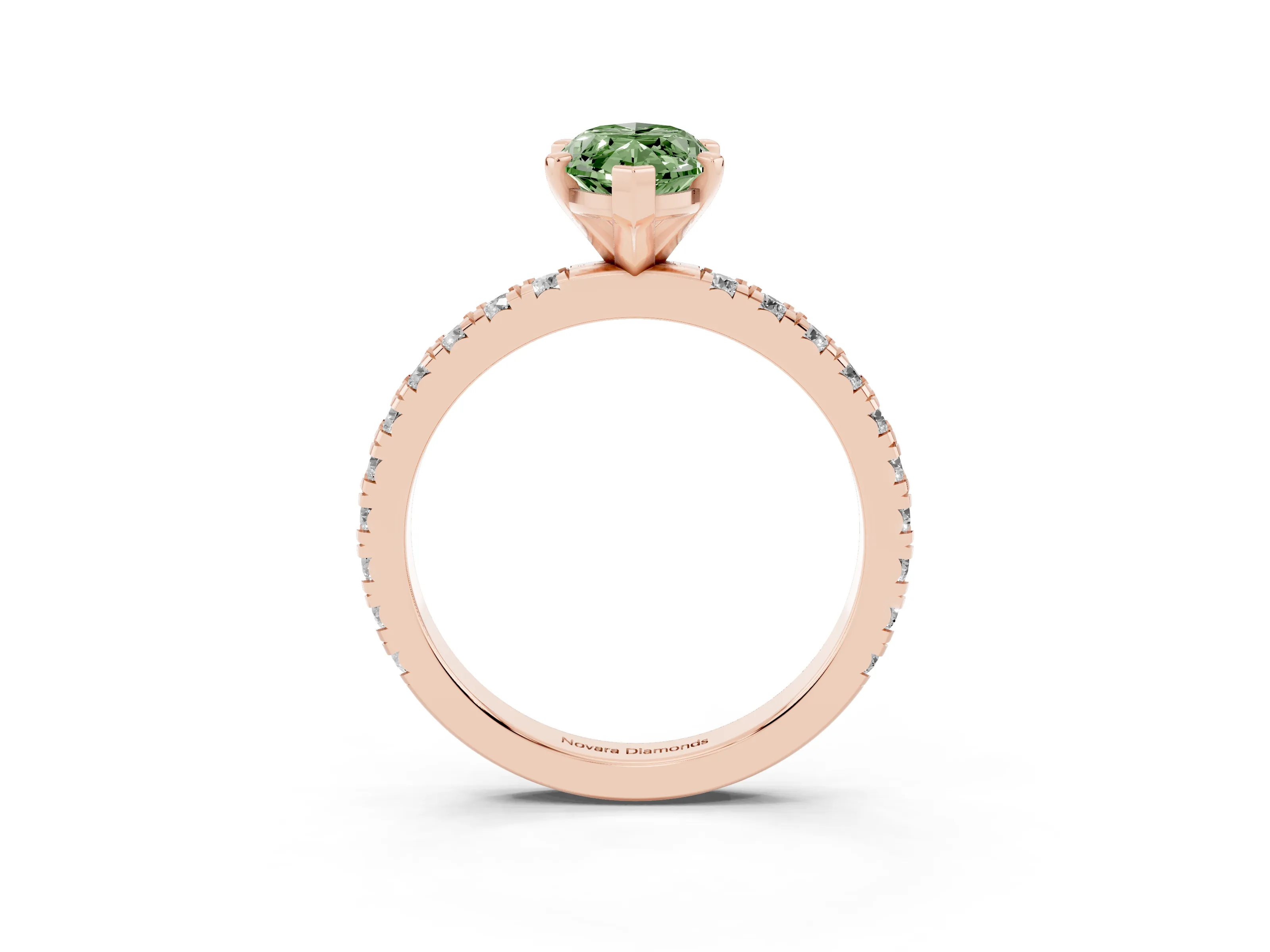 Fancy Green Marquise Cut Diamond Pavé Band Solitaire Set in Rose gold with Prong Setting