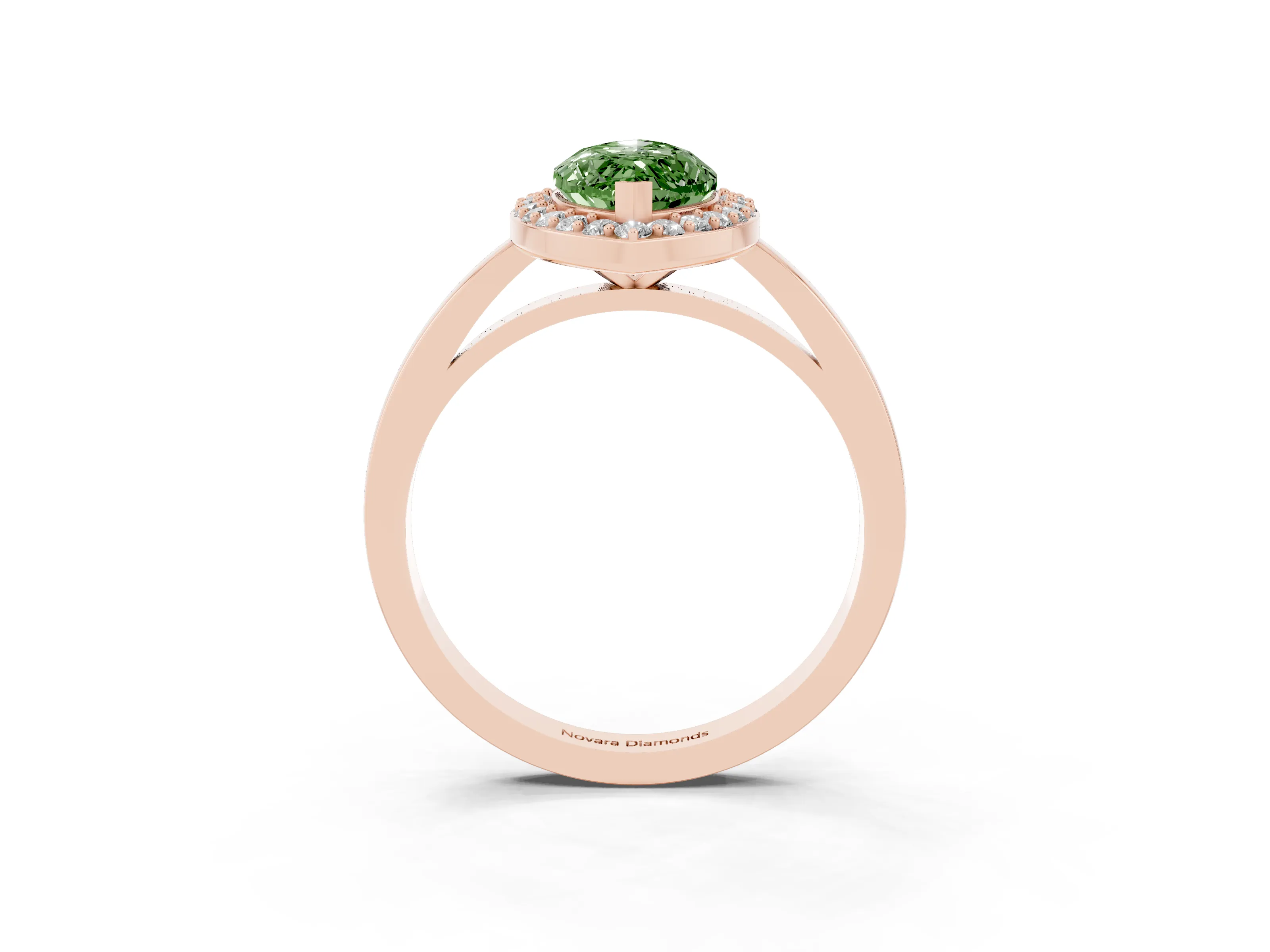 Fancy Green Marquise Cut Diamond Halo Ring Set in Rose gold with Solitaire Band and Prong Setting
