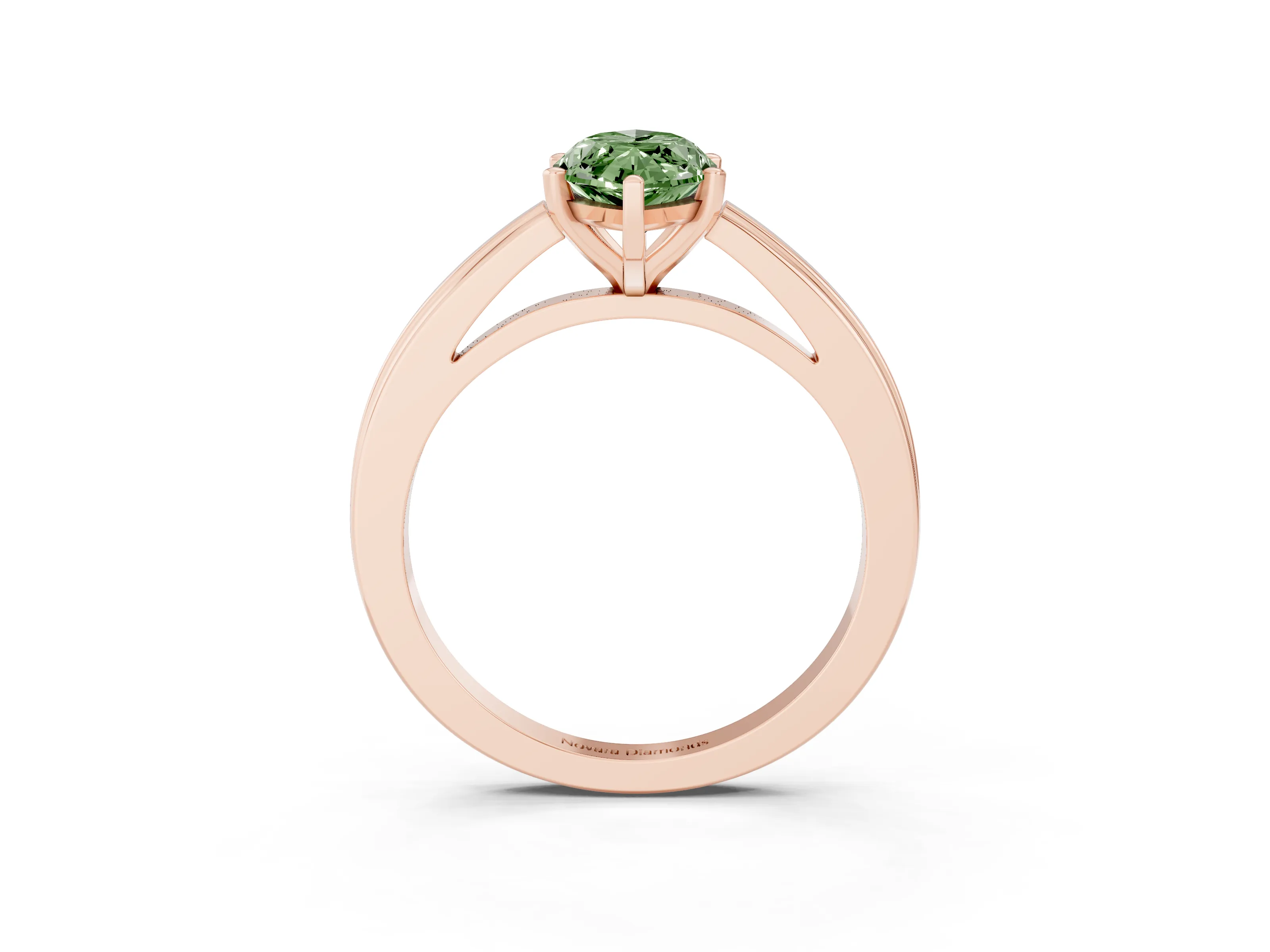 Fancy Green Marquise Cut Diamond Solitaire Ring Set in Rose gold with Prong Setting and Classic Band