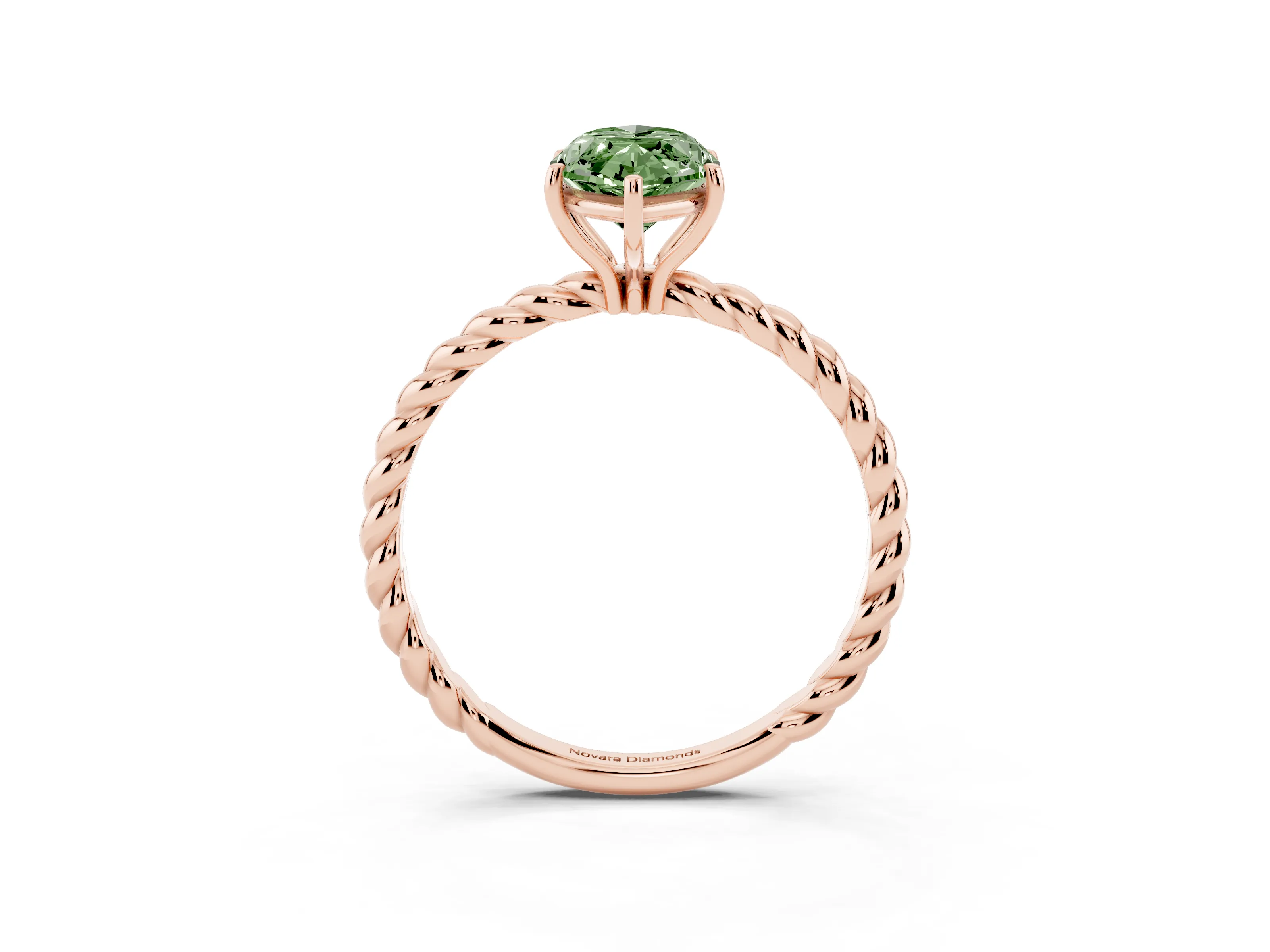 Fancy Green Marquise Cut Diamond Solitaire Ring Set in Rose gold with Twist Band and Prong Setting