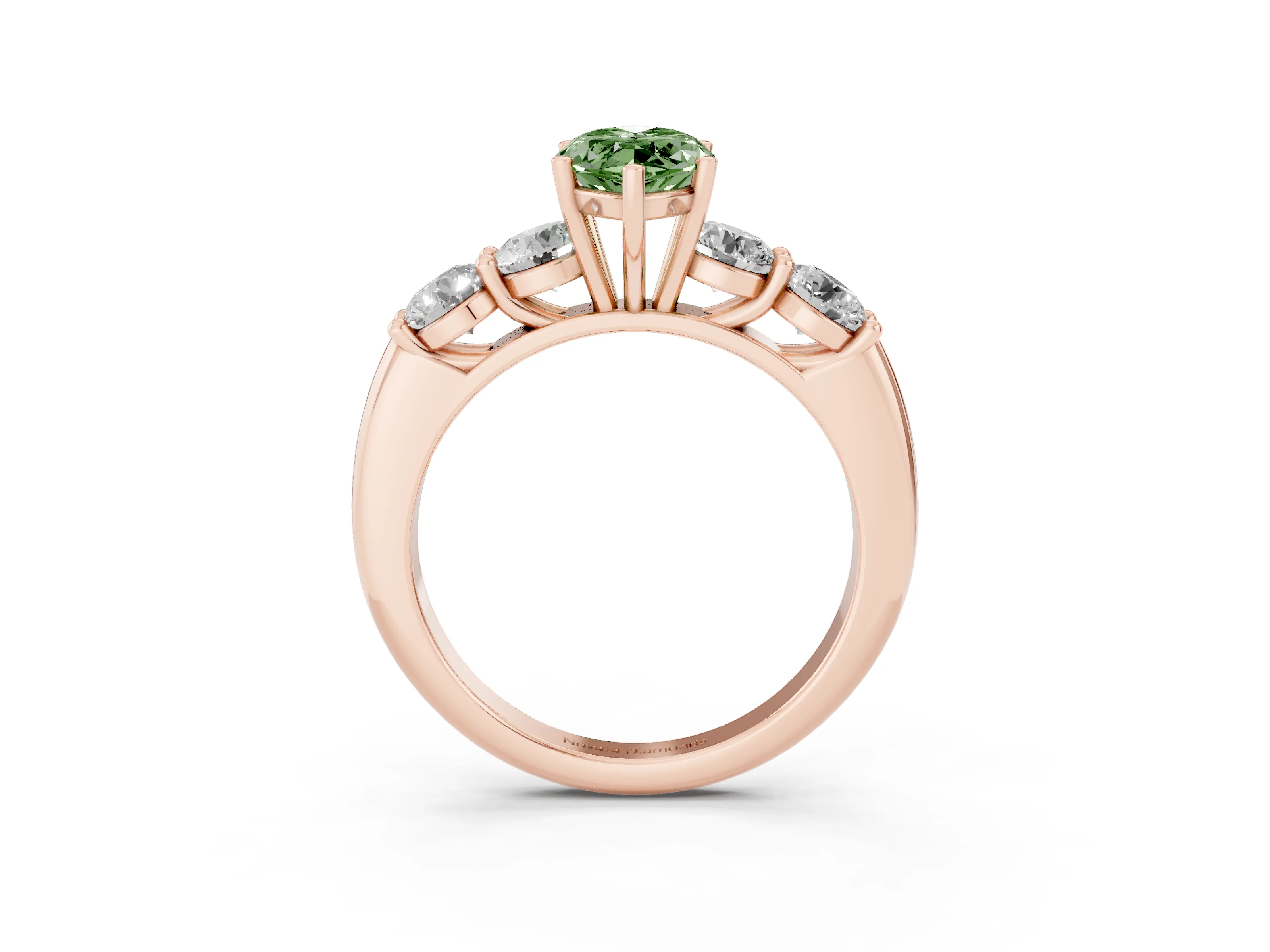 Fancy Green Marquise Cut Diamond Five-Stone Prong Set Ring Set in Rose gold with Classic Band