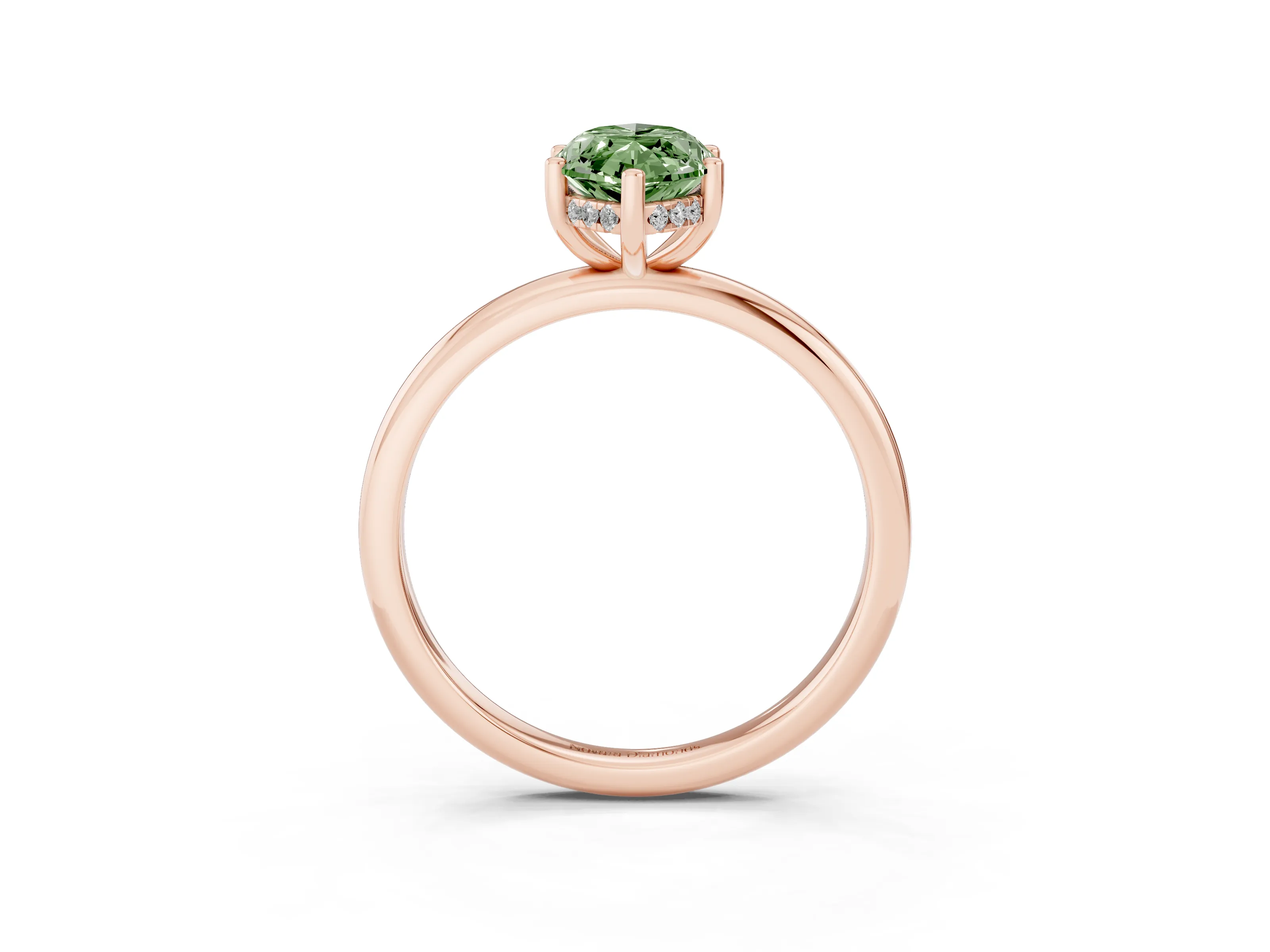Fancy Green Marquise Cut Diamond Solitaire Engagement Ring Set in Rose gold with Prong Setting and Polished Band