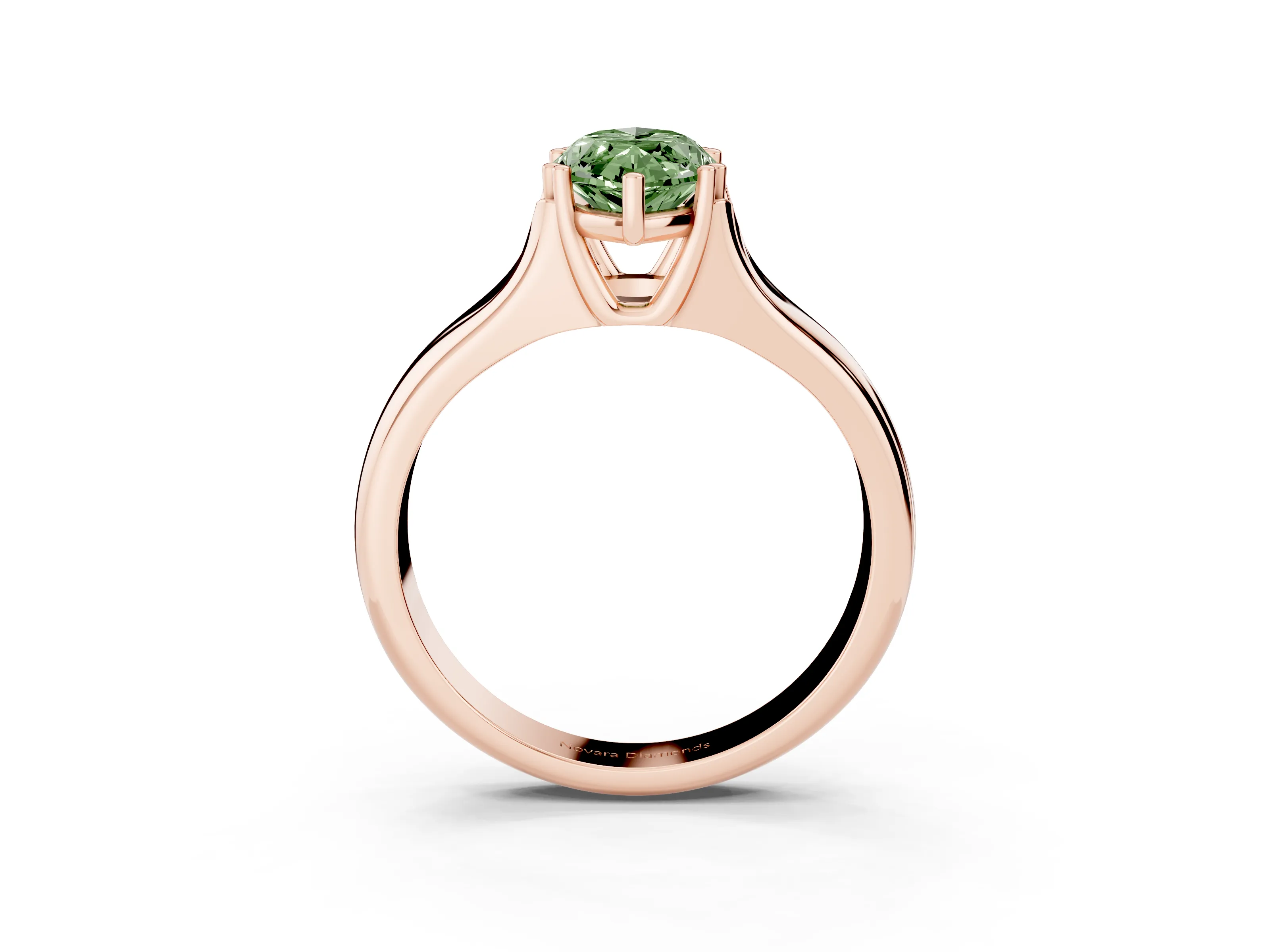 Fancy Green Marquise Cut Diamond Solitaire Ring Set in Rose gold with Wide Band and Prong Setting