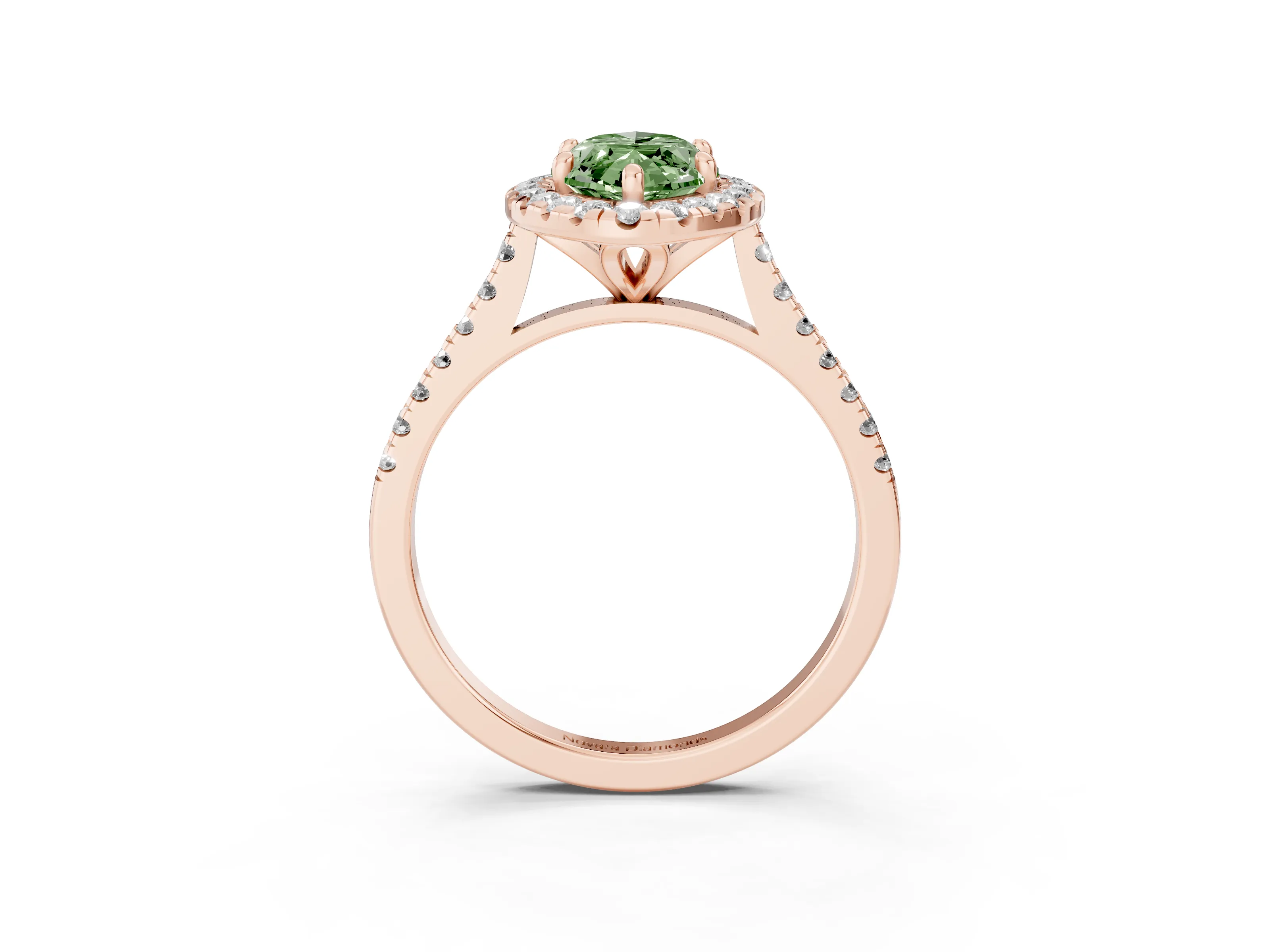 Fancy Green Marquise Cut Diamond Cushion Halo Ring Set in Rose gold with Pavé Band