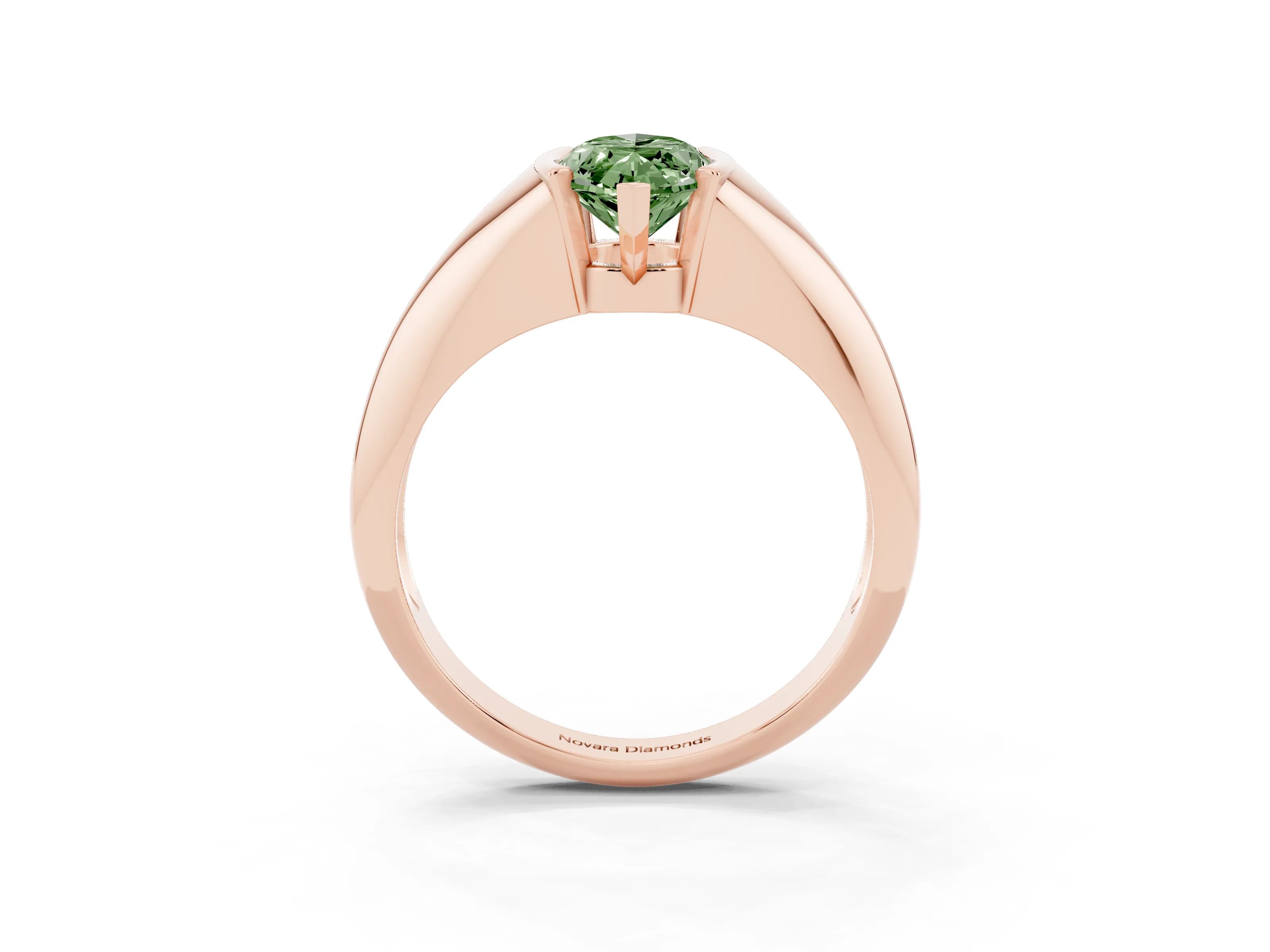 Fancy Green Marquise Cut Diamond Solitaire Tension Set Ring Set in Rose gold