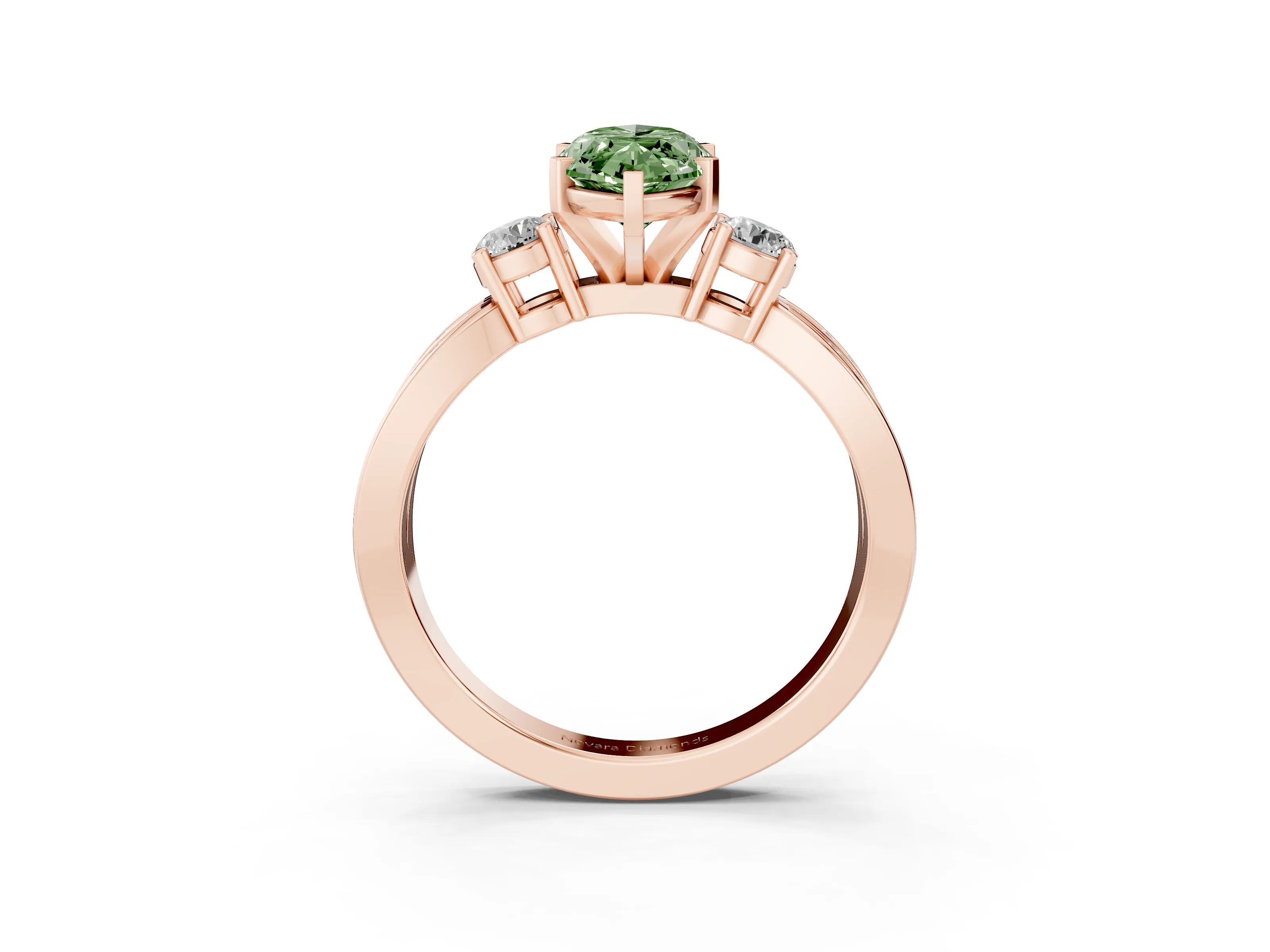 Fancy Green Three-Stone Marquise Cut Diamond Twist Band Ring Set in Rose gold with Pavé Accents and Prong Setting