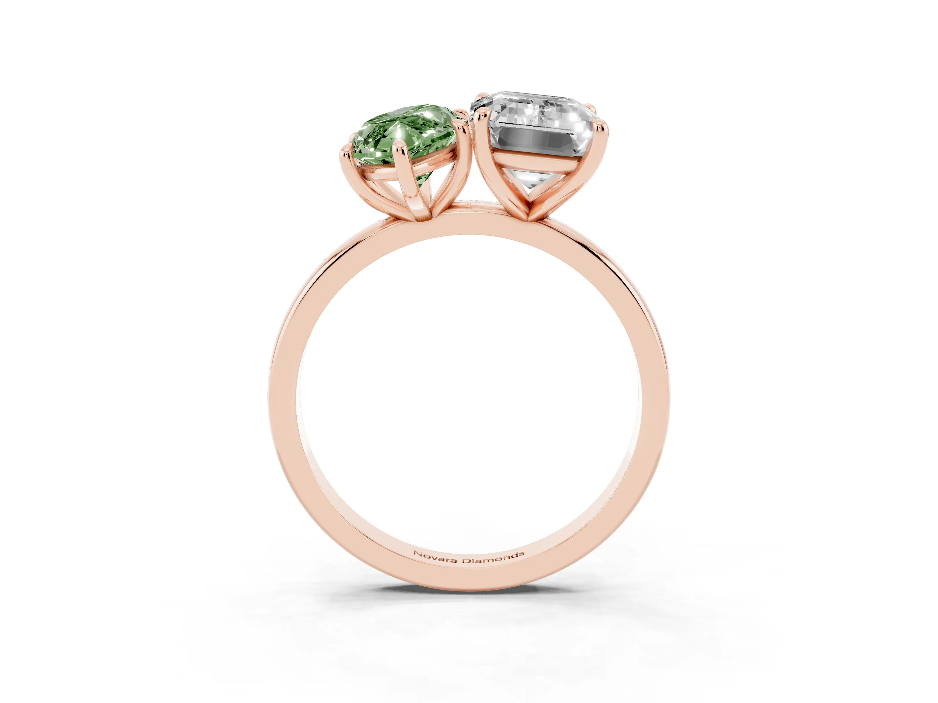Fancy Green Marquise Cut and Emerald Cut Toi Moi Ring Set in Rose gold with Prong Setting