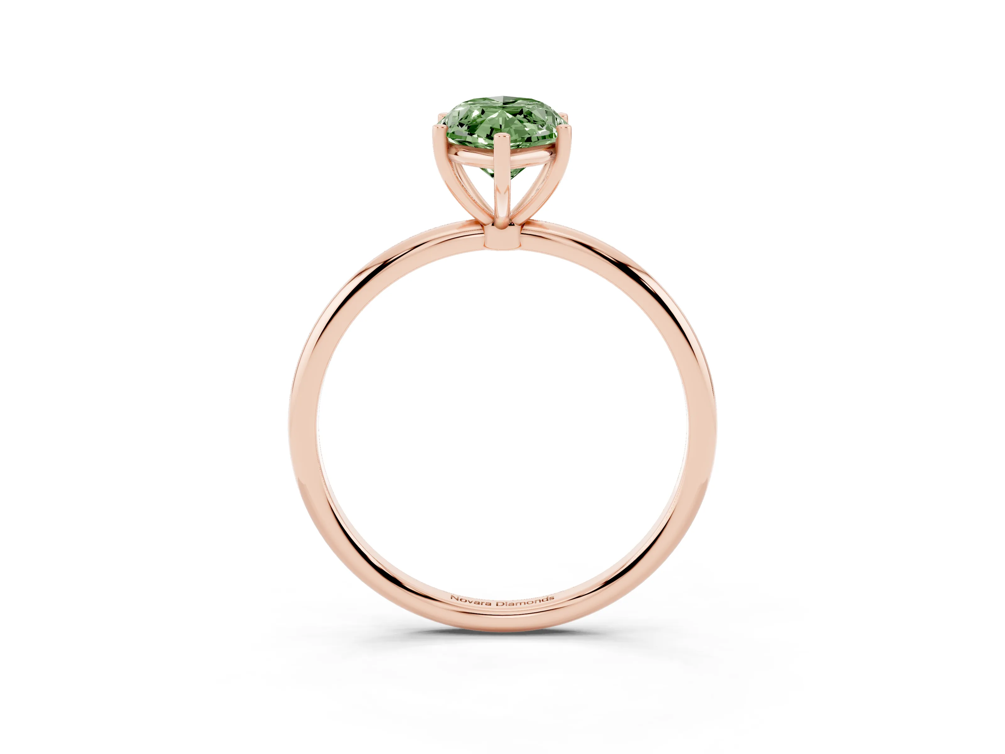 Fancy Green Marquise Cut Diamond Solitaire Engagement Ring Set in Rose gold with Thin Band and Prong Setting