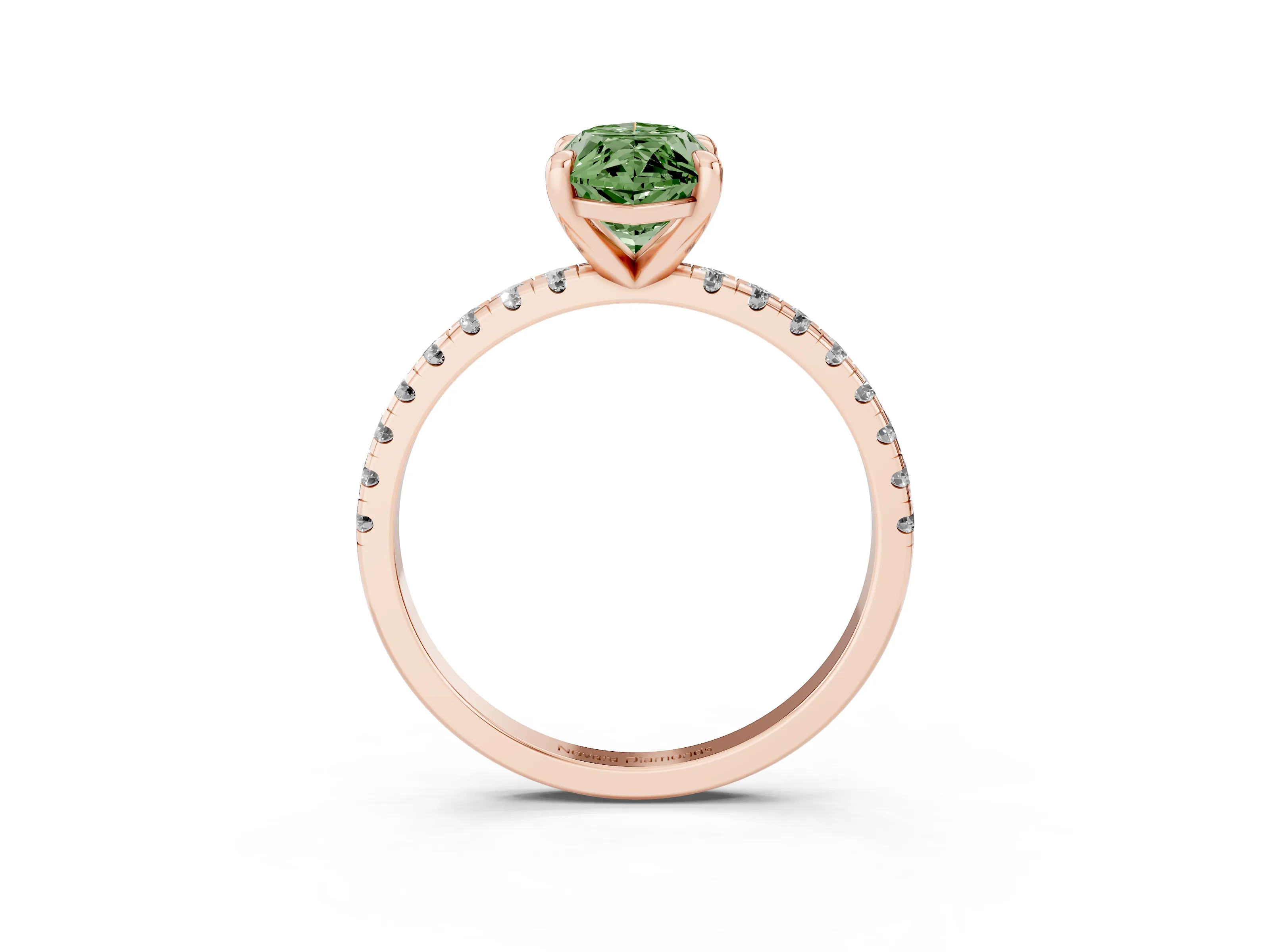 Fancy Green Marquise Cut Diamond Brilliant Solitaire Ring Set in Rose gold with Pavé Band and Prong Setting