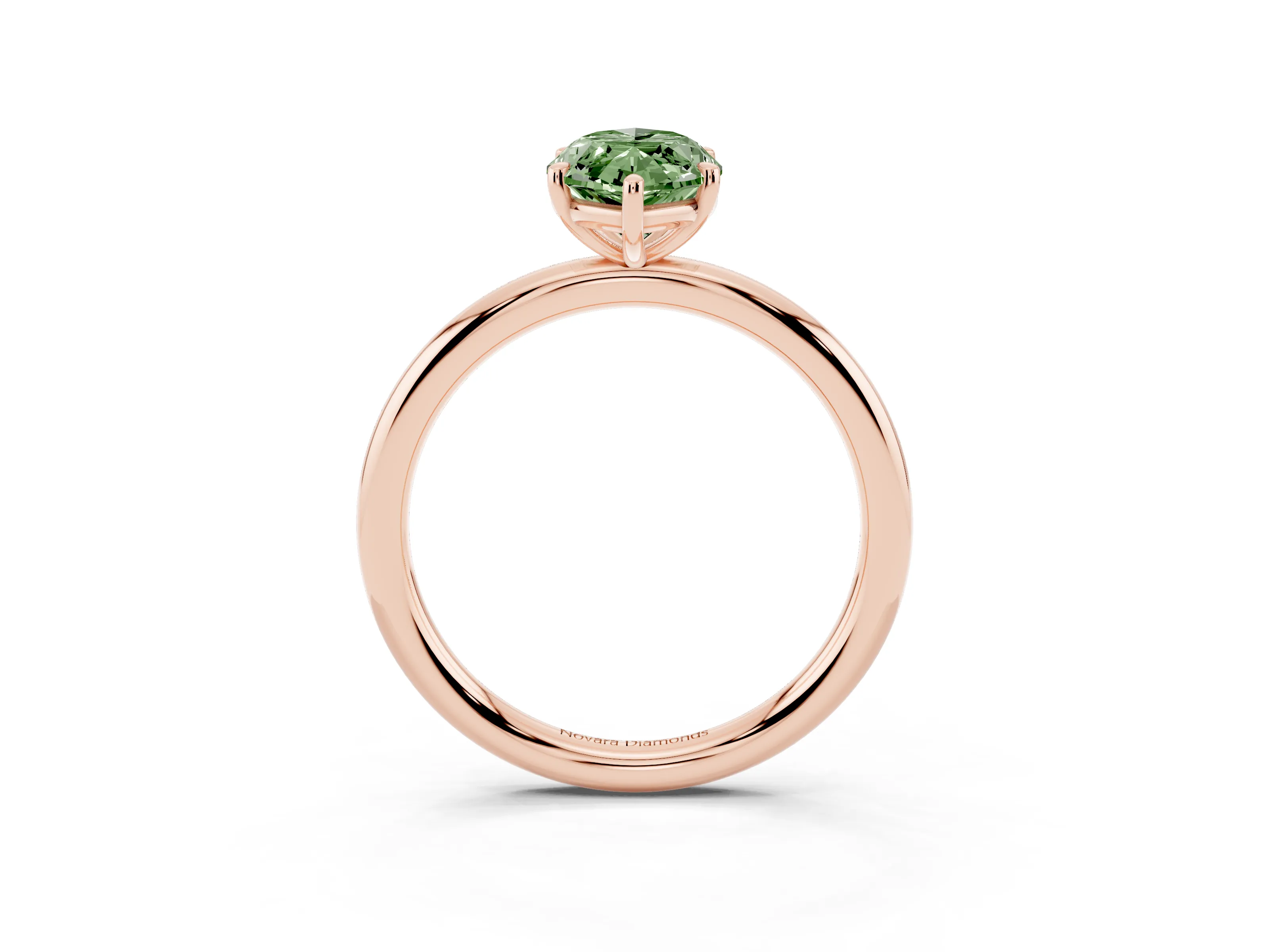 Fancy Green Marquise Cut Diamond Solitaire Ring Set in Rose gold with Prong Setting on a Polished Plain Band