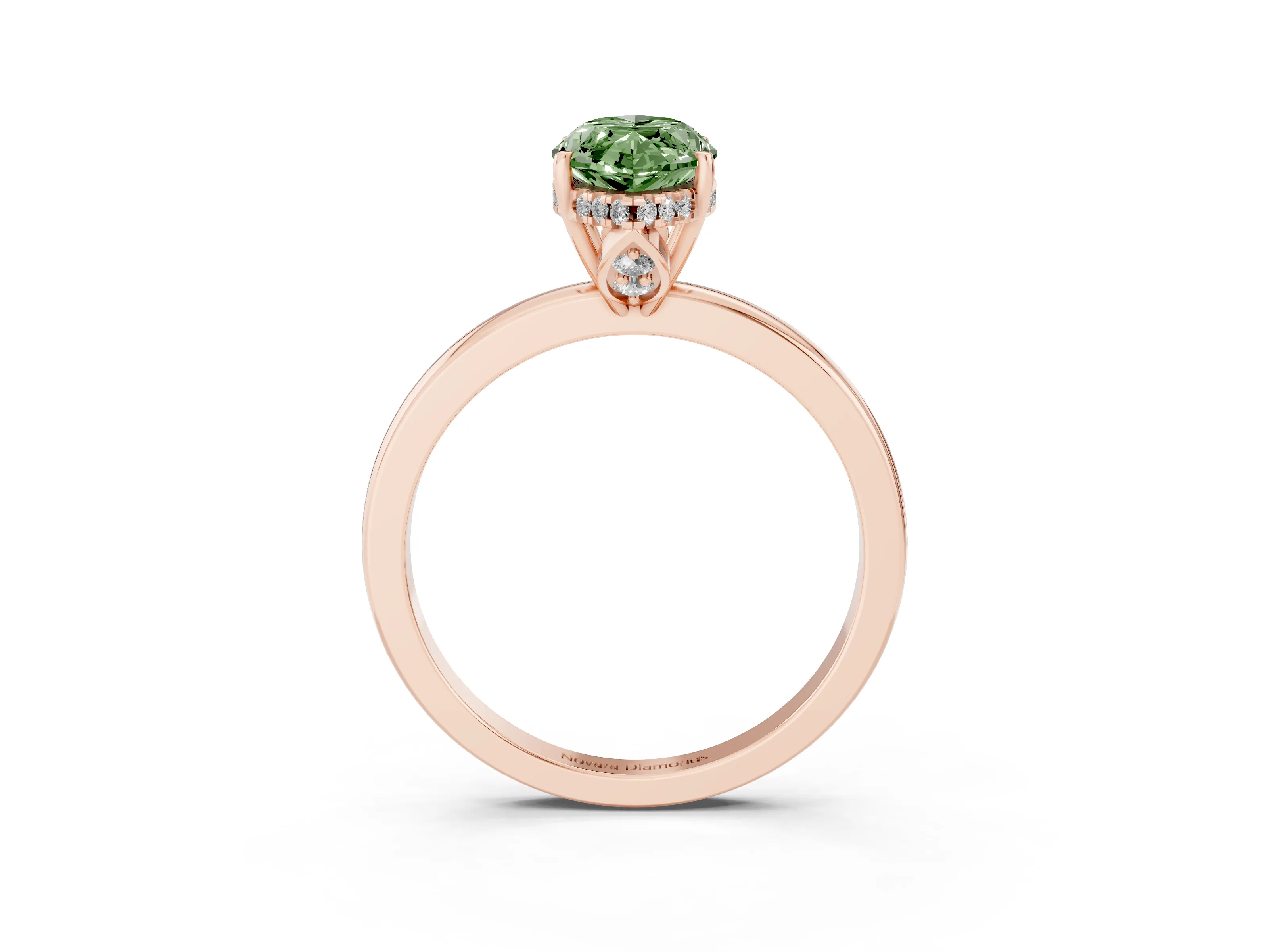 Fancy Green Marquise Cut Diamond Solitaire Ring Set in Rose gold with Plain Band and Prong Setting
