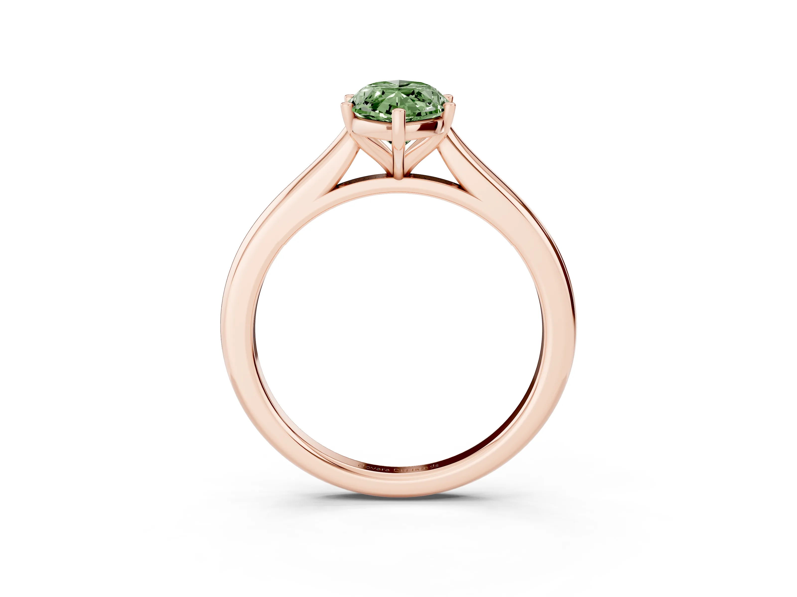 Fancy Green Marquise Cut Diamond Solitaire Ring Set in Rose gold with Cathedral Band and Prong Setting
