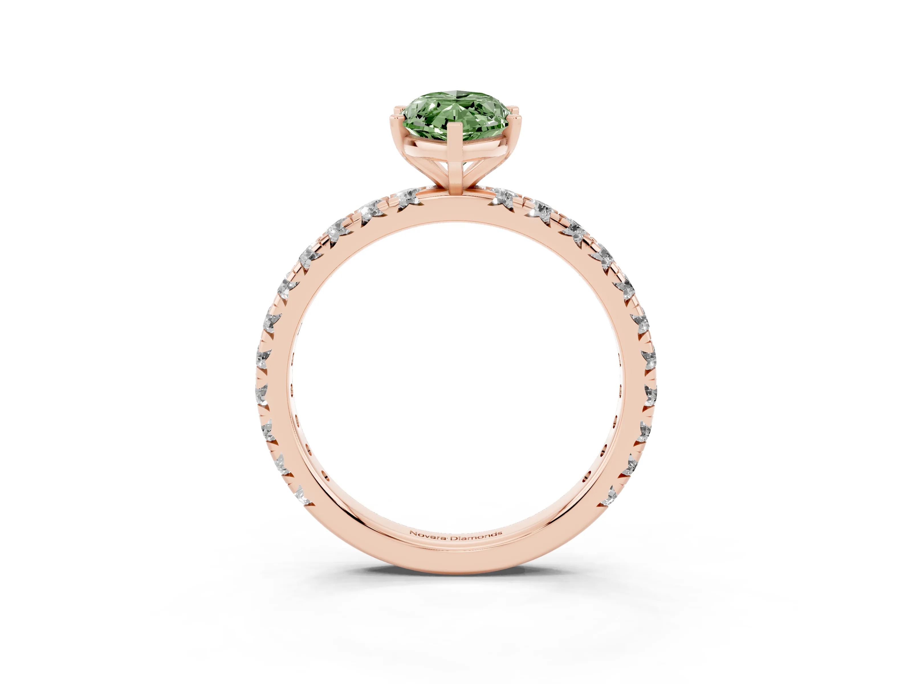Fancy Green Marquise Cut Diamond Pavé Solitaire Ring Set in Rose gold with Round Band and Prong Setting