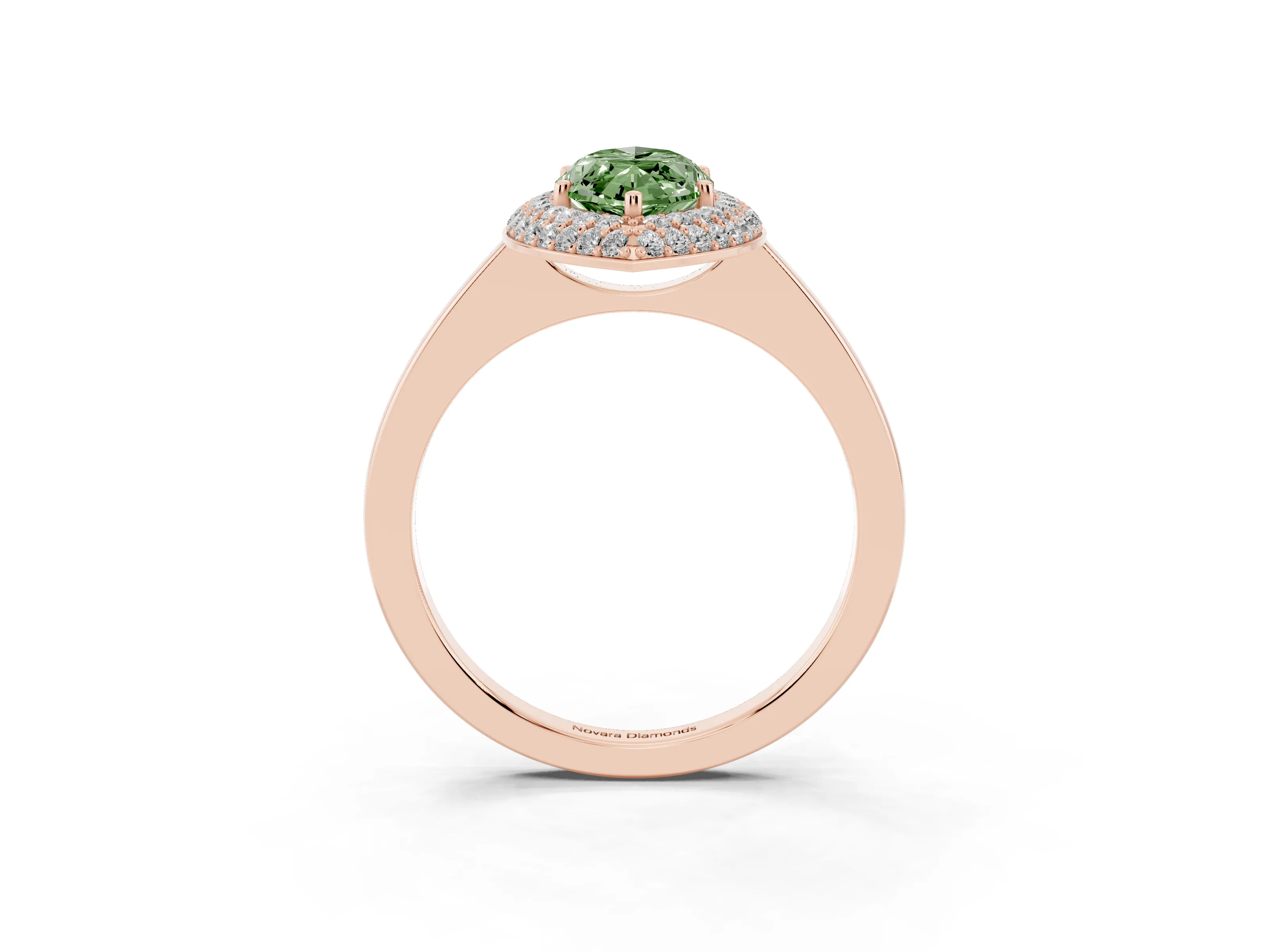 Fancy Green Marquise Cut Diamond Halo Engagement Ring Set in Rose gold with Solitaire Band and Prong Setting