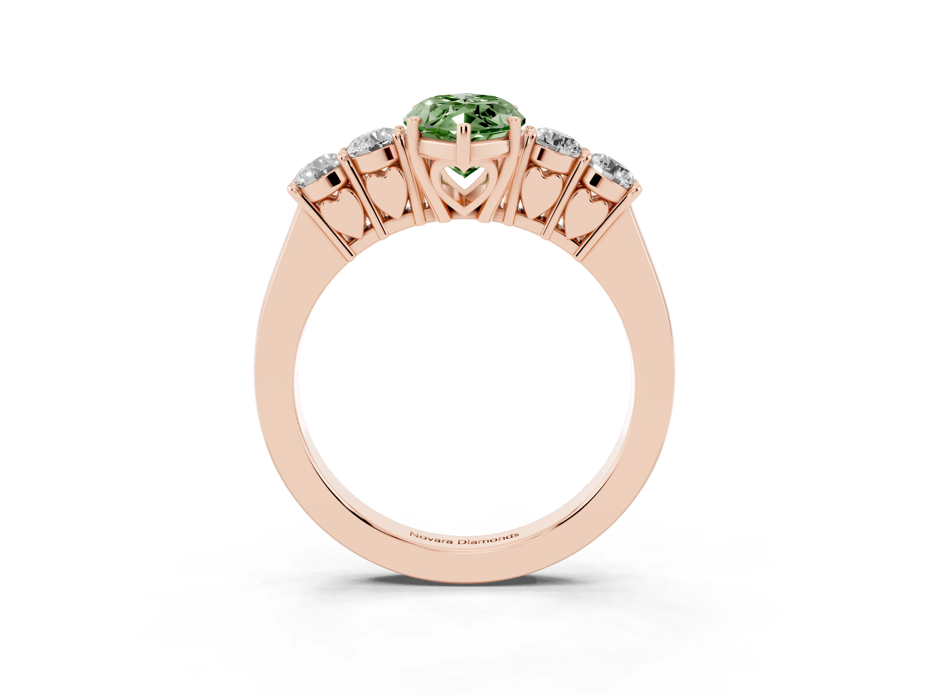 Fancy Green Marquise Cut Diamond Five-Stone Prong Set Band Ring Set in Rose gold with Polished Band