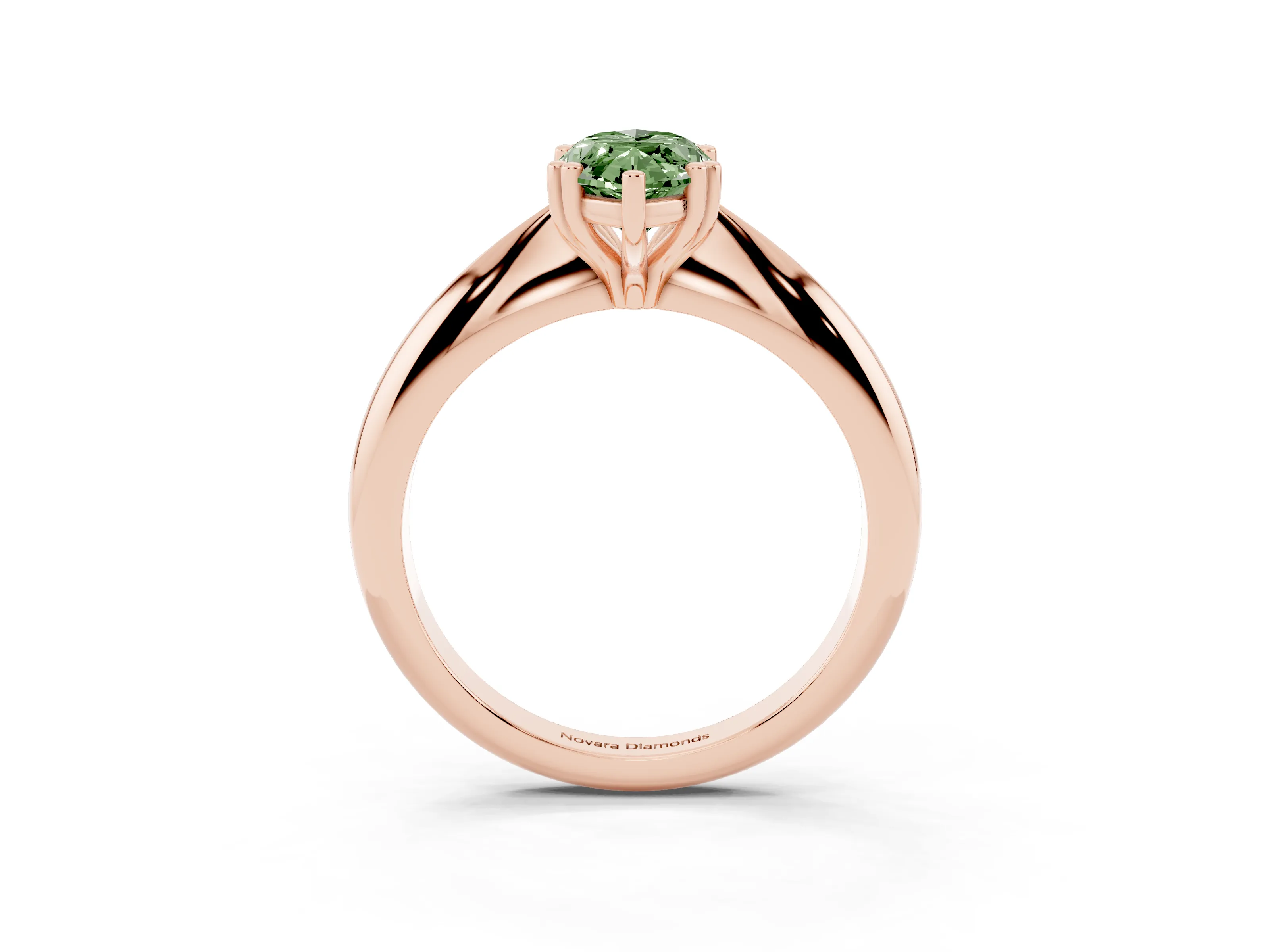 Fancy Green Marquise Cut Diamond Solitaire Engagement Ring Set in Rose gold with Tapered Band and Prong Setting