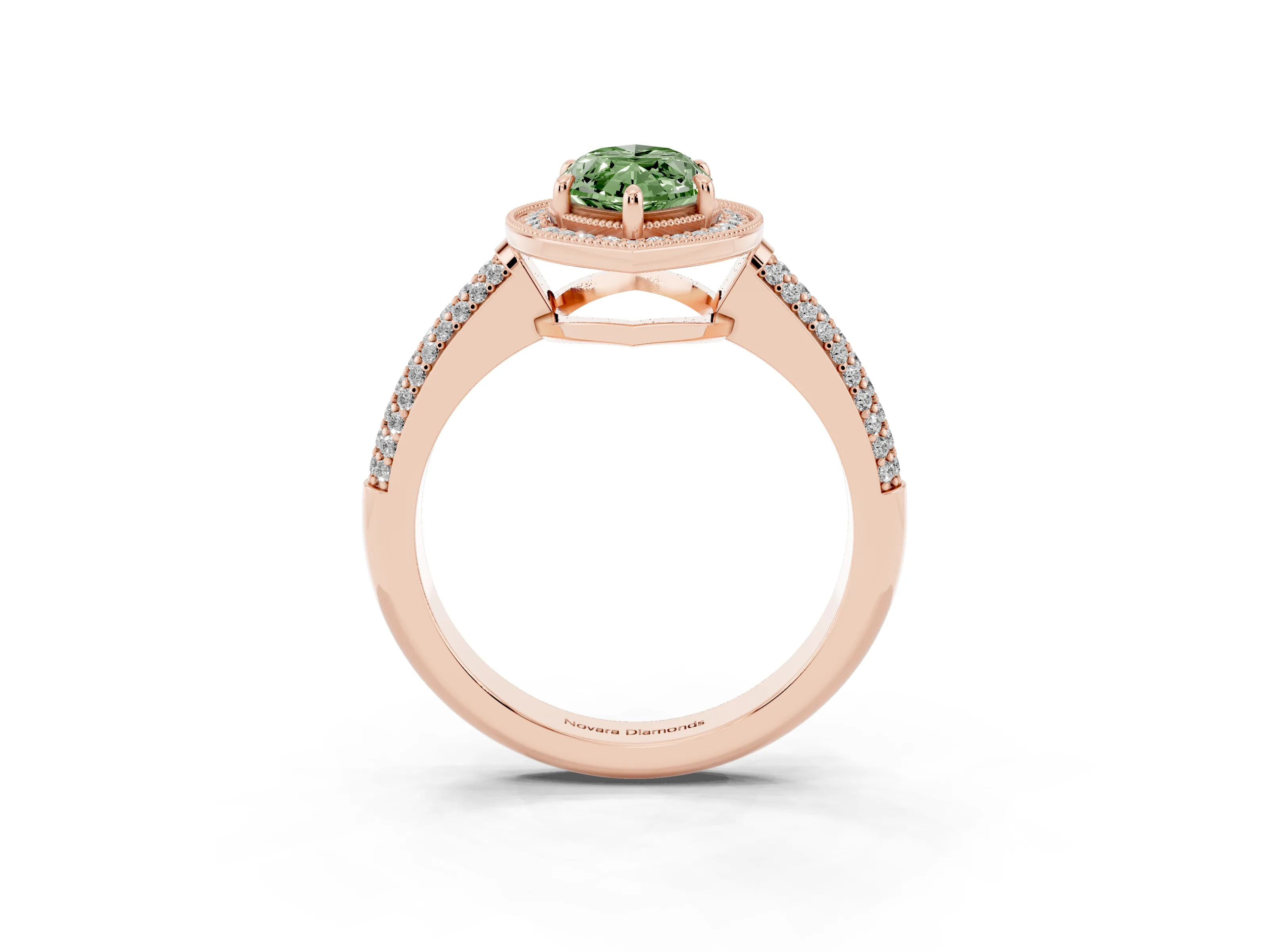 Fancy Green Marquise Cut Diamond Halo Pavé Band Set in Rose gold with Prong Setting