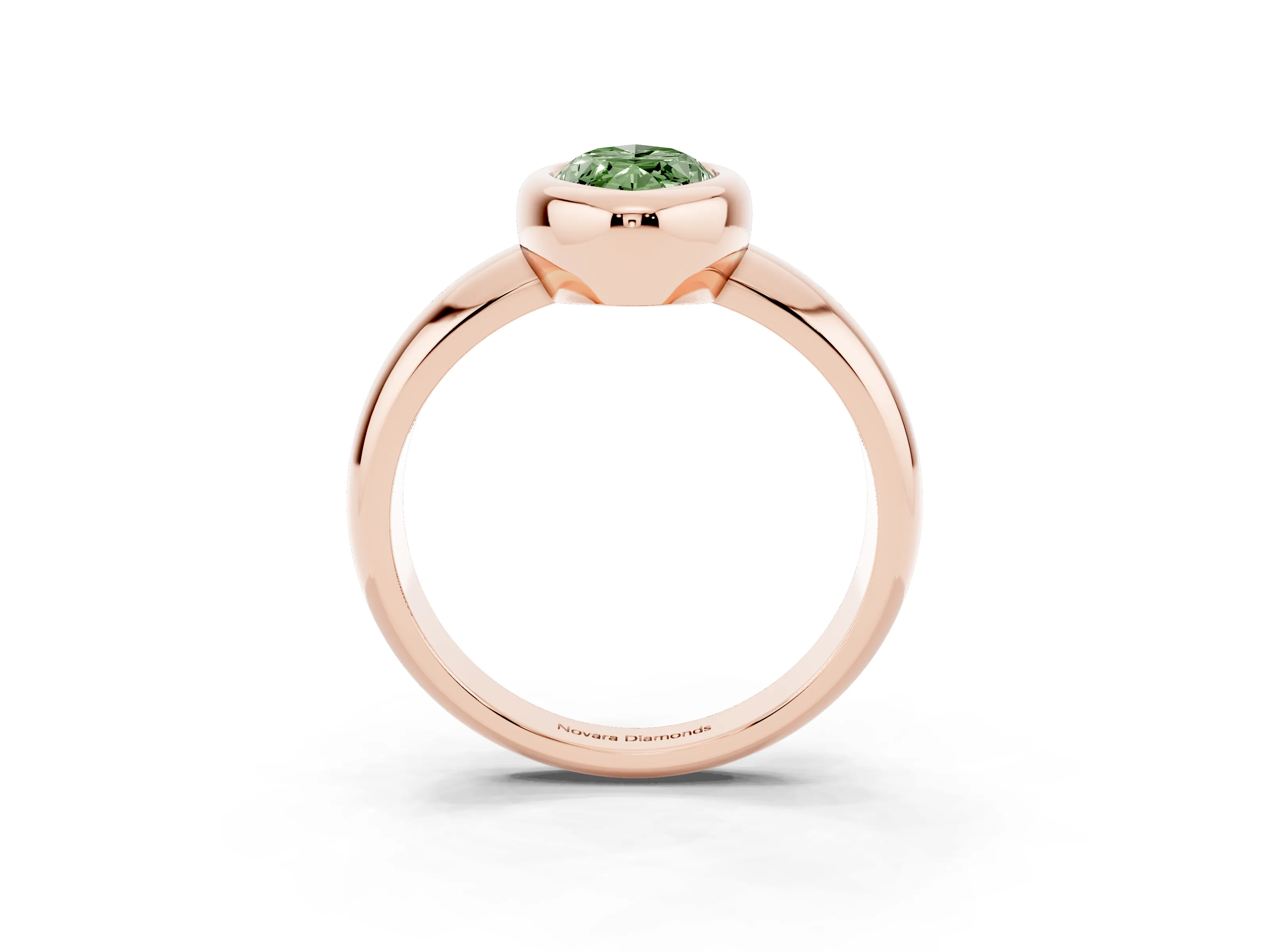 Fancy Green Bezel Set Marquise Cut Diamond Solitaire Ring Set in Rose gold with Wide Band