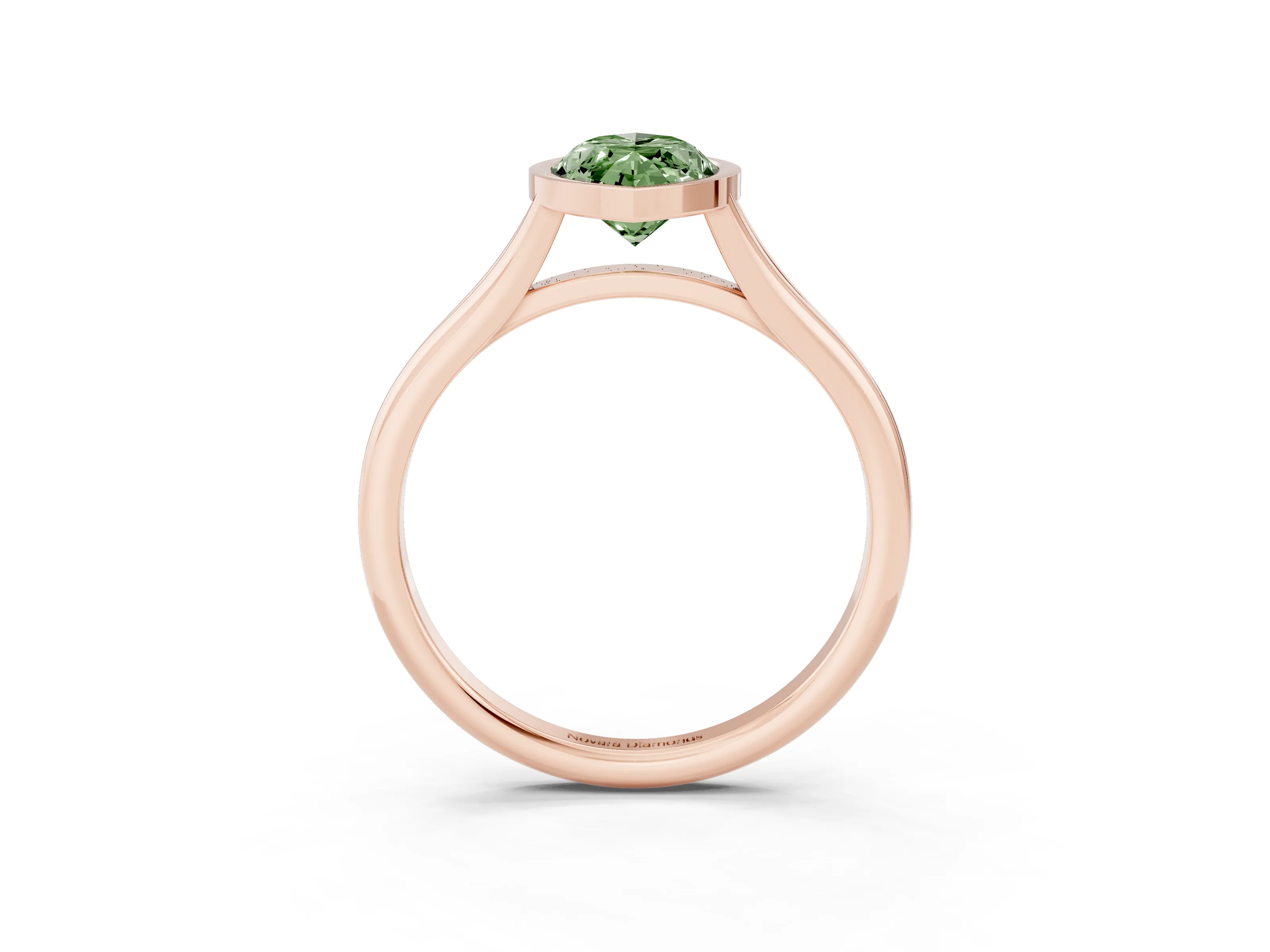 Fancy Green Bezel Set Marquise Cut Diamond Solitaire Ring Set in Rose gold with Tapered Band