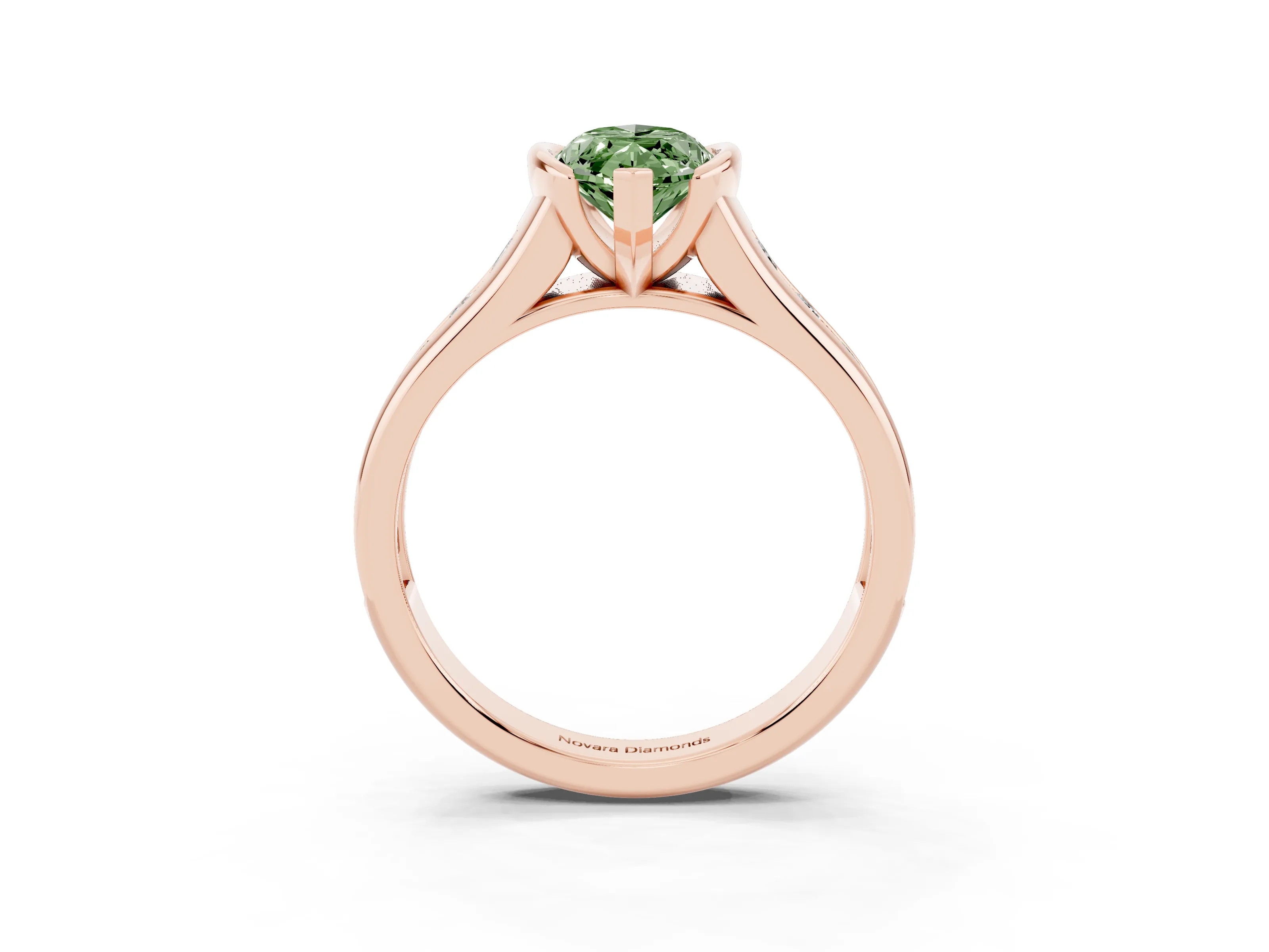 Fancy Green Marquise Cut Diamond Bezel-Set Solitaire Ring Set in Rose gold with Channel-Set Band