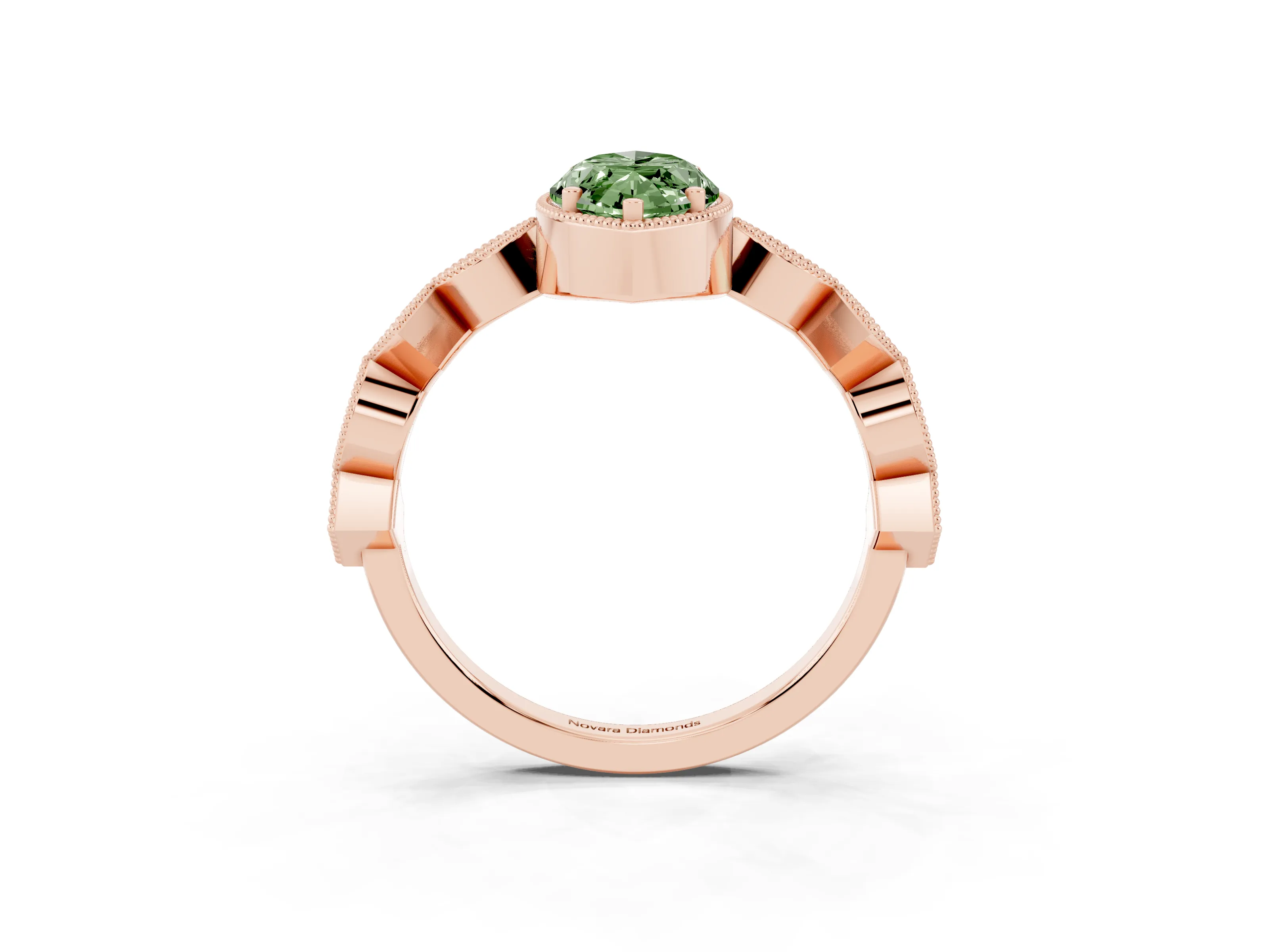 Fancy Green Marquise Cut Diamond Milgrain Marquise Twist Band Ring Set in Rose gold with Prong Setting