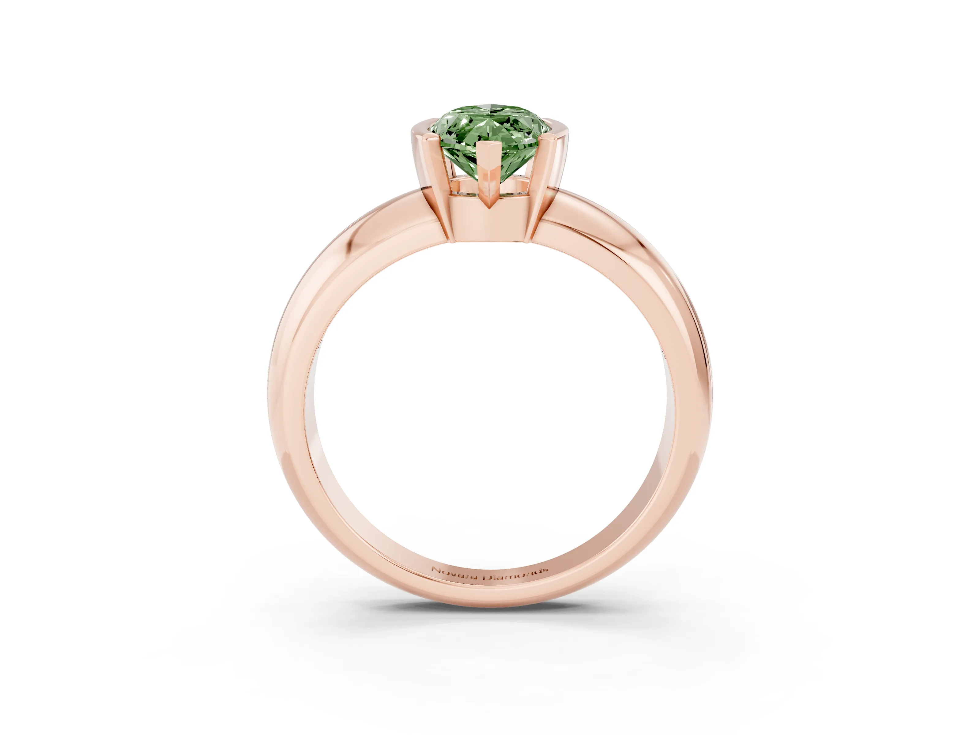 Fancy Green Marquise Cut Diamond Solitaire Tension Set Ring Set in Rose gold with Wide Band