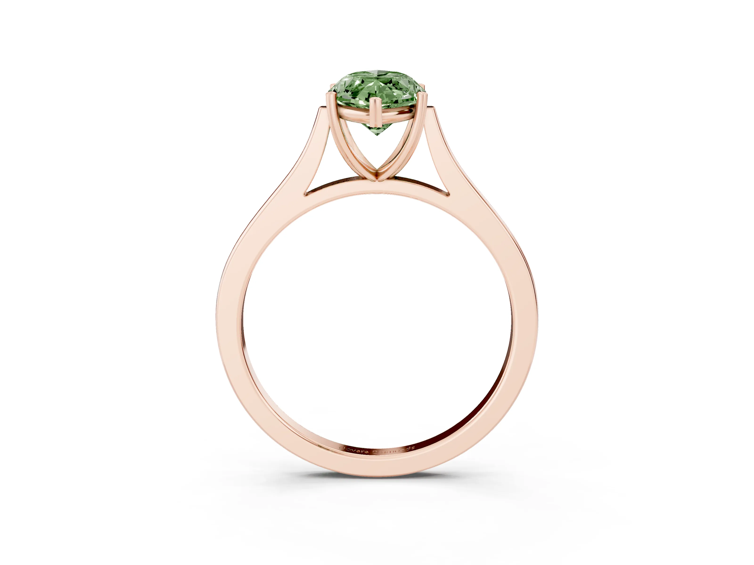 Fancy Green Marquise Cut Diamond Solitaire Heart Prong Engagement Ring Set in Rose gold with Tapered Band