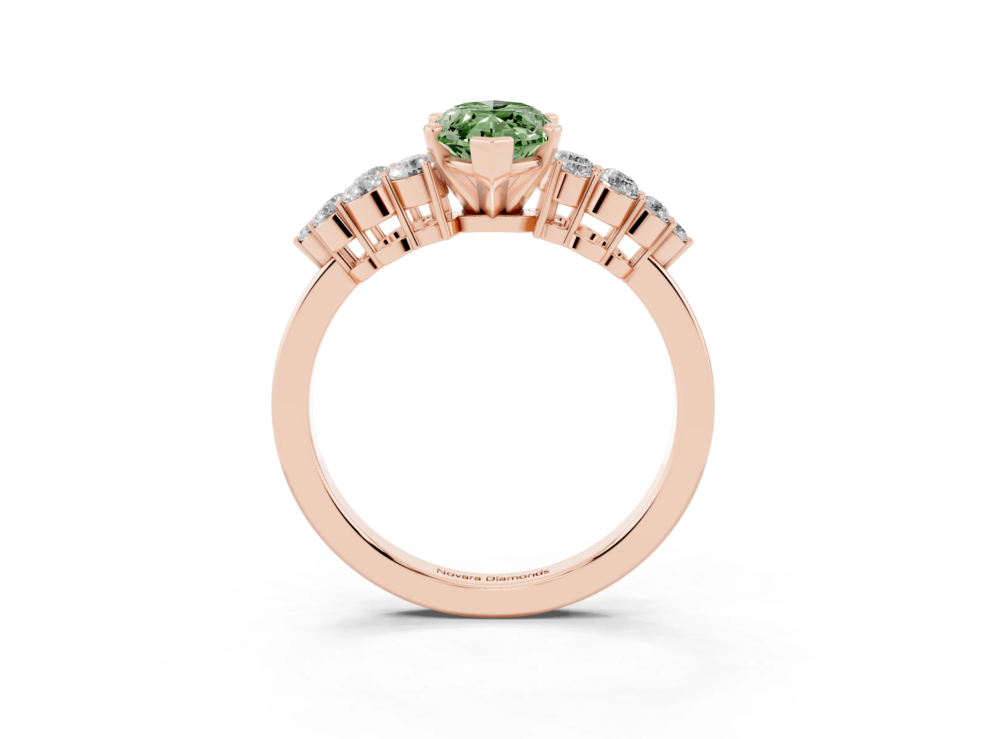 Fancy Green Marquise Cut Diamond Cluster Engagement Ring Set in Rose gold with Pavé Band and Prong Setting