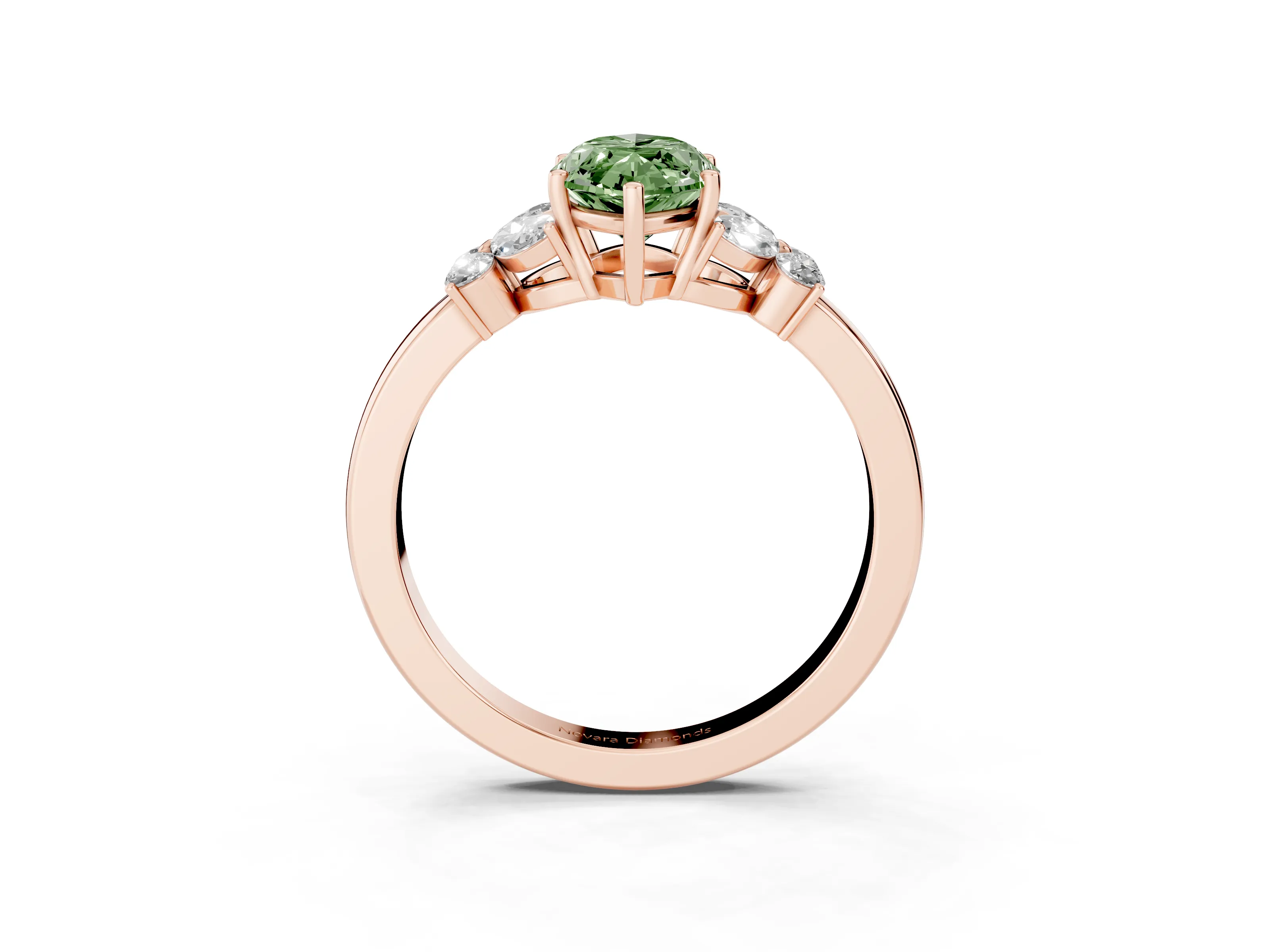 Fancy Green Marquise Cut Diamond Solitaire Floral Ring Set in Rose gold with Marquise Petals and Prong Setting