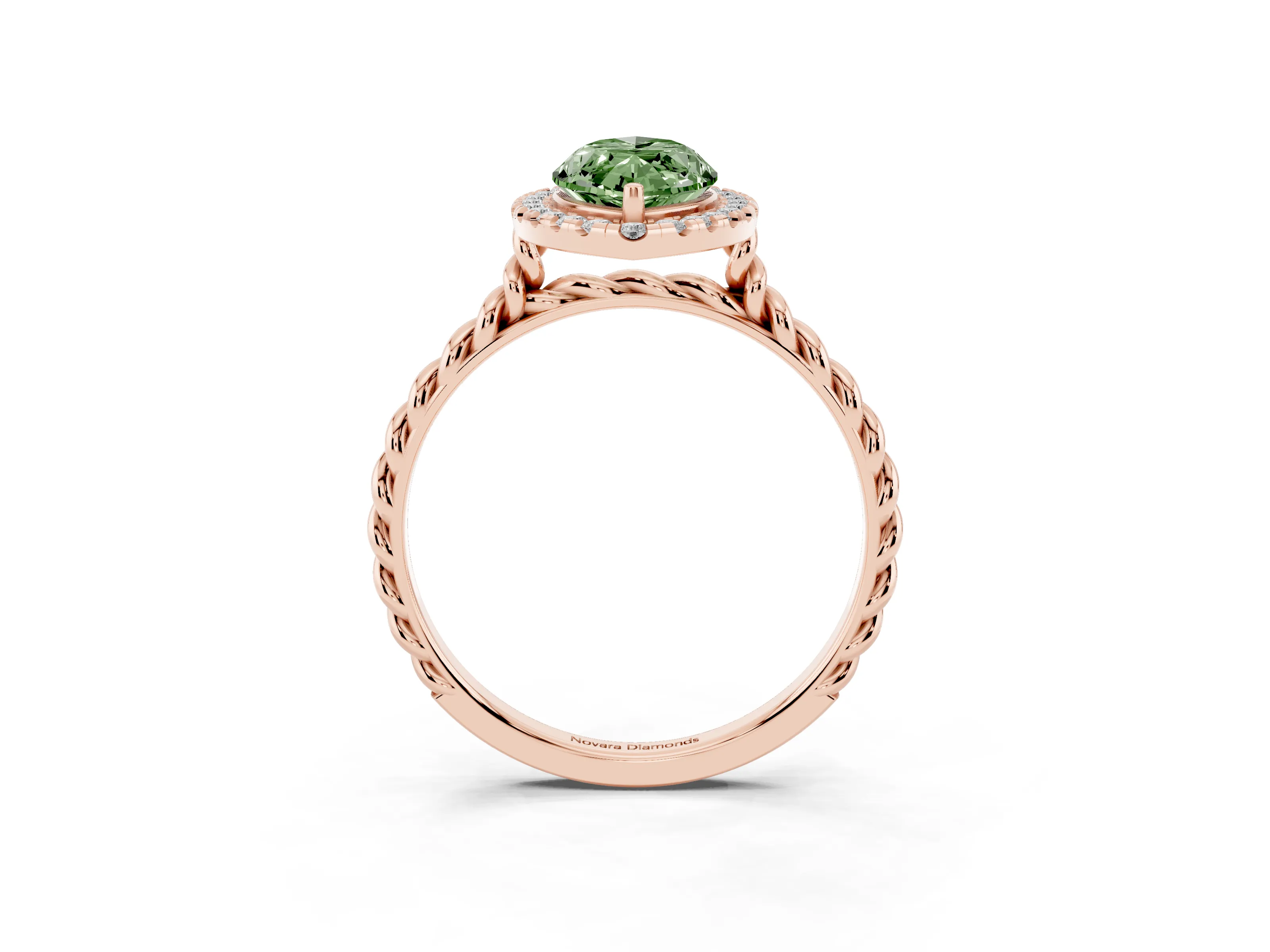 Fancy Green Marquise Cut Diamond Halo Ring Set in Rose gold with Plain Twisted Band