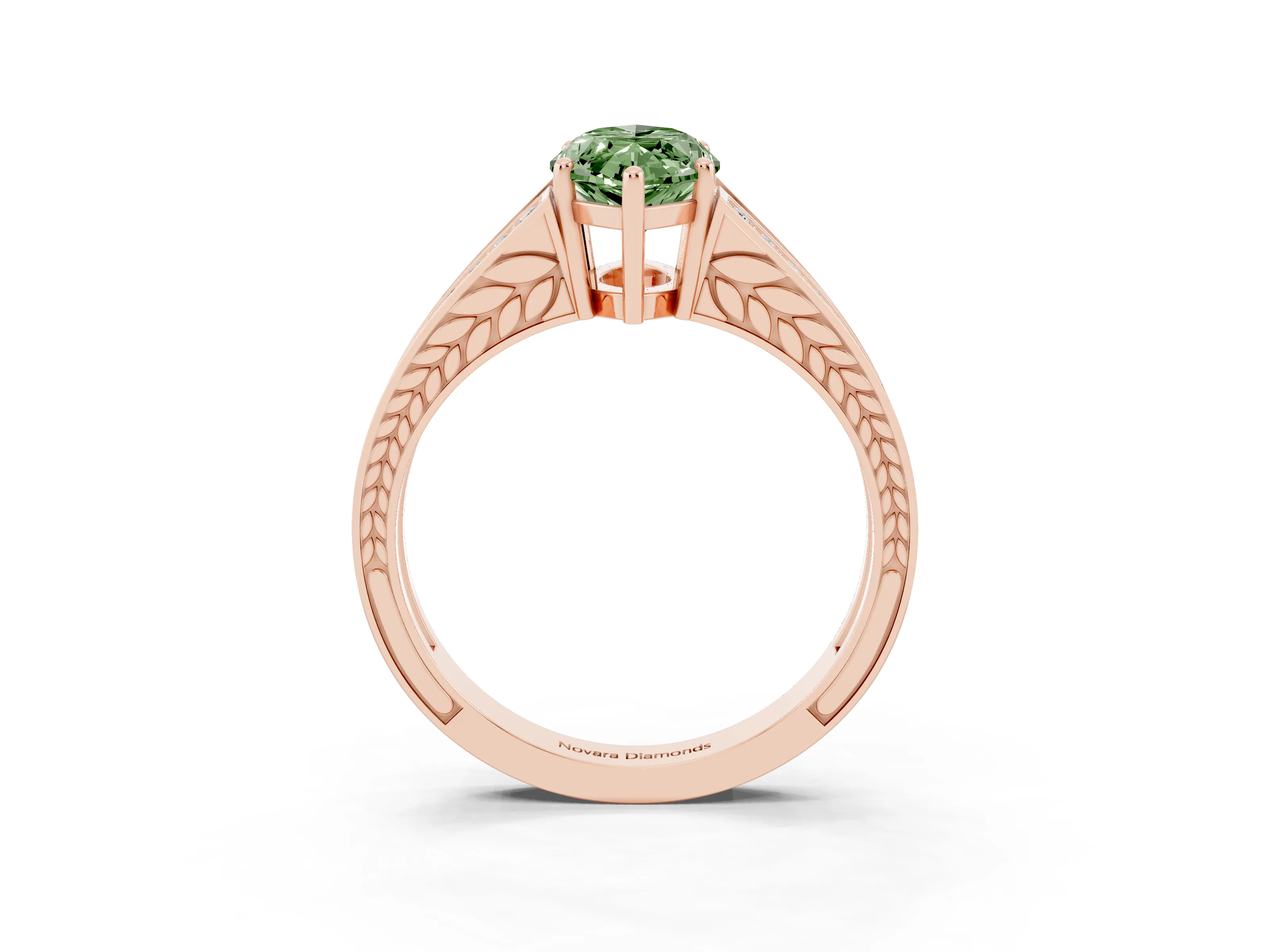 Fancy Green Marquise Cut Diamond Split Shank Ring Set in Rose gold with Pavé Band and Prong Setting
