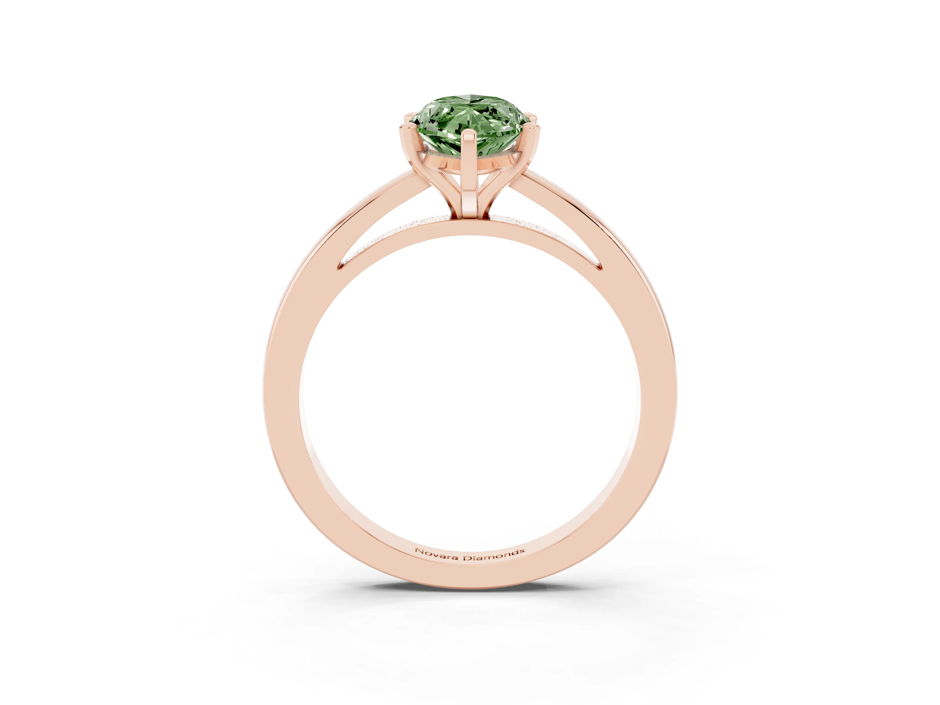 Fancy Green Marquise Cut Diamond Solitaire Engagement Ring Set in Rose gold with Prong Setting on a Classic Band