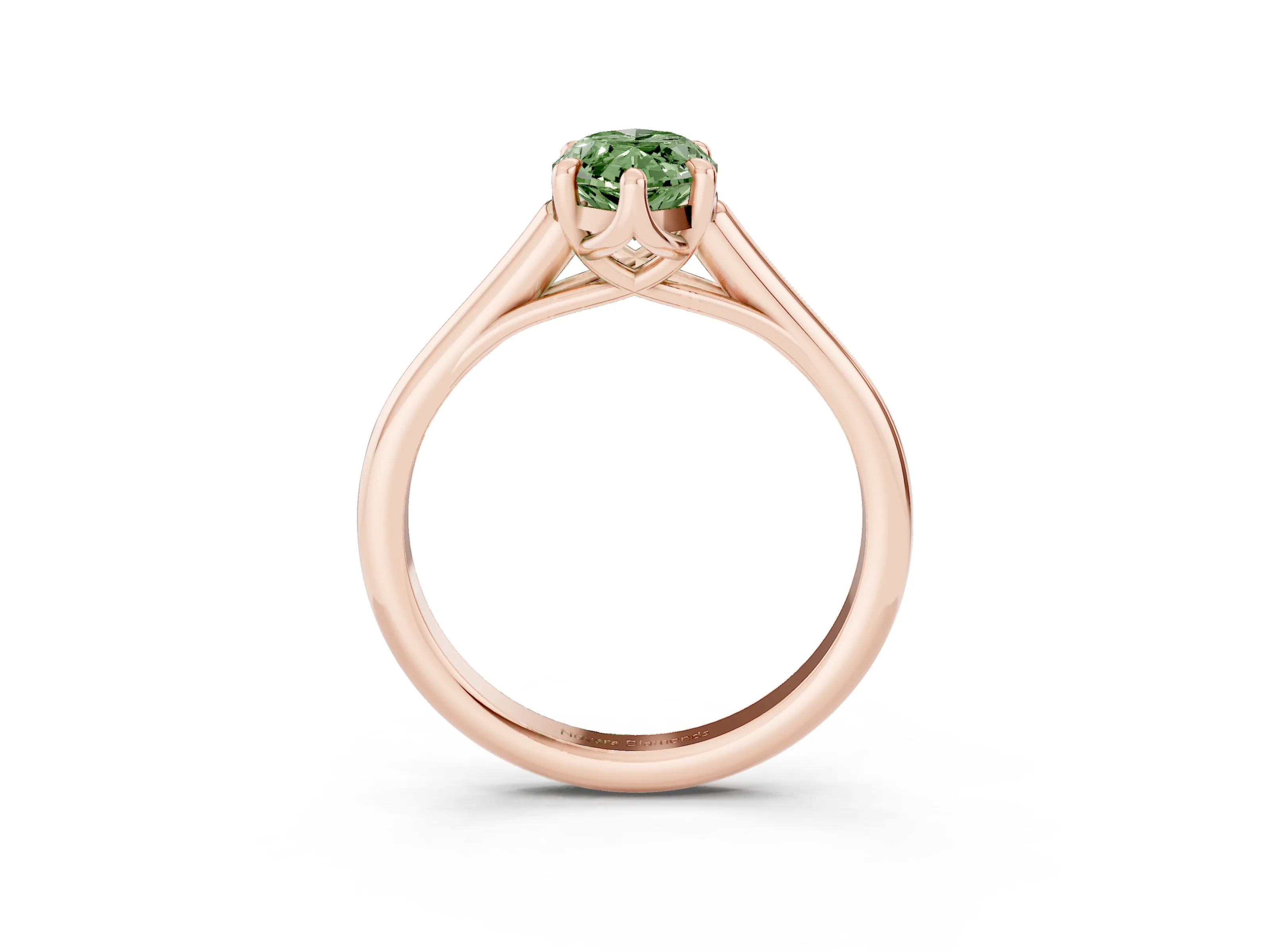 Fancy Green Marquise Cut Diamond Solitaire Engagement Ring Set in Rose gold with Prong Setting and Plain Classic Band