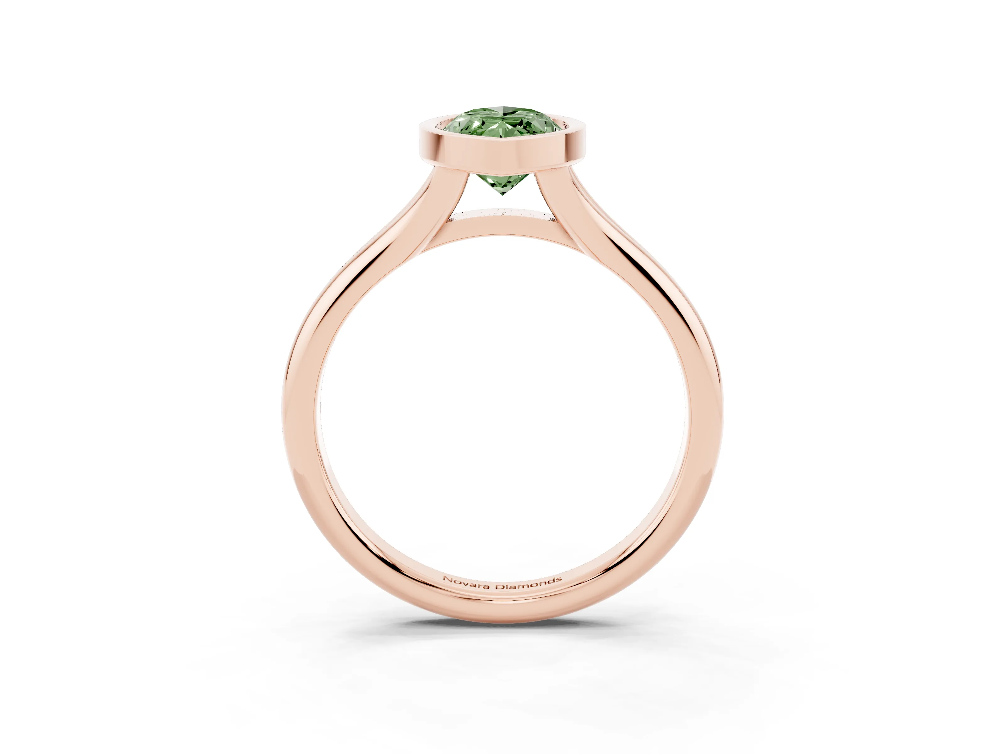 Fancy Green Bezel Set Marquise Cut Diamond Solitaire Ring Set in Rose gold with Smooth Band