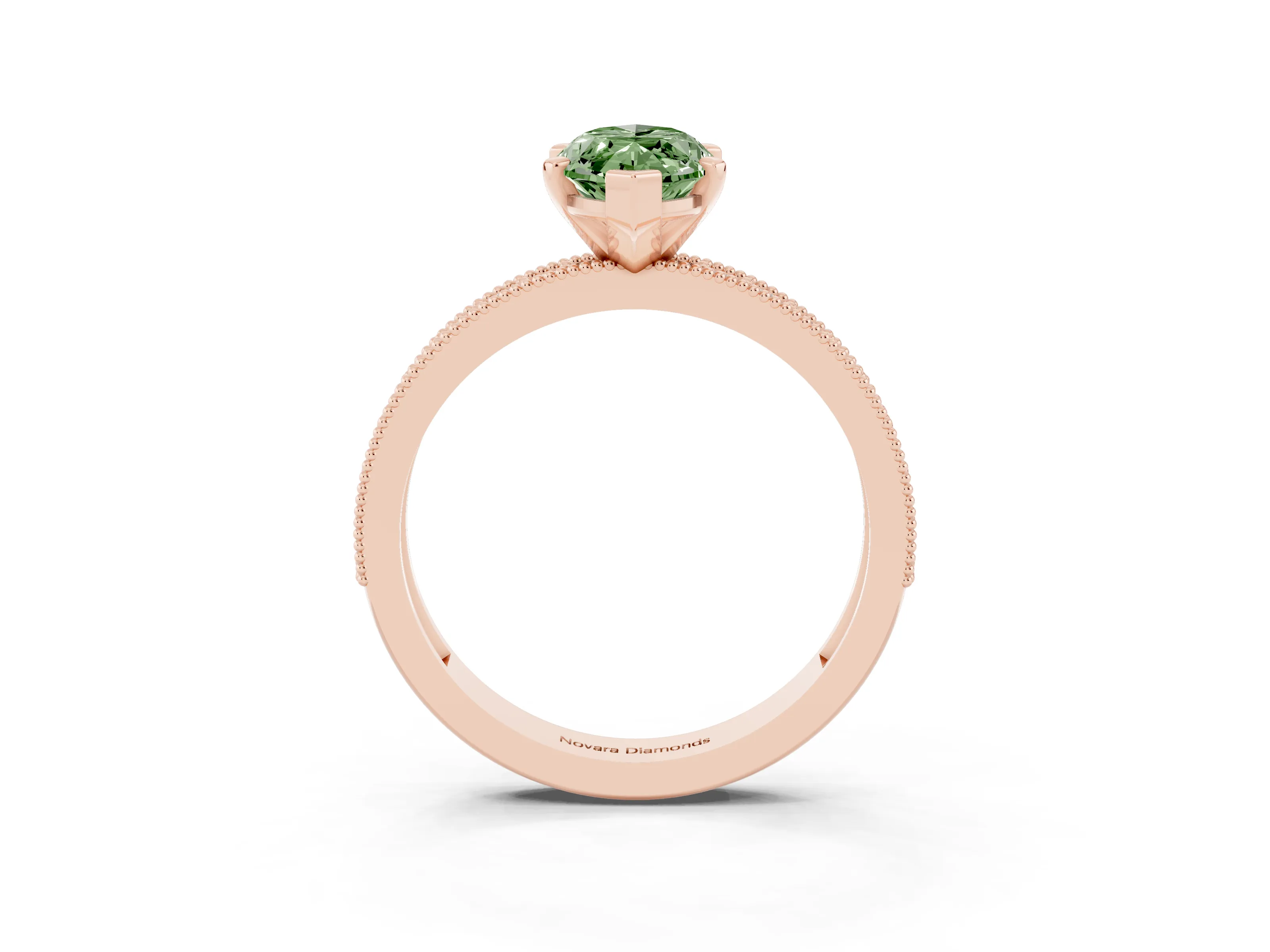 Fancy Green Marquise Cut Diamond Milgrain Pavé Engagement Ring Set in Rose gold with Prong Setting