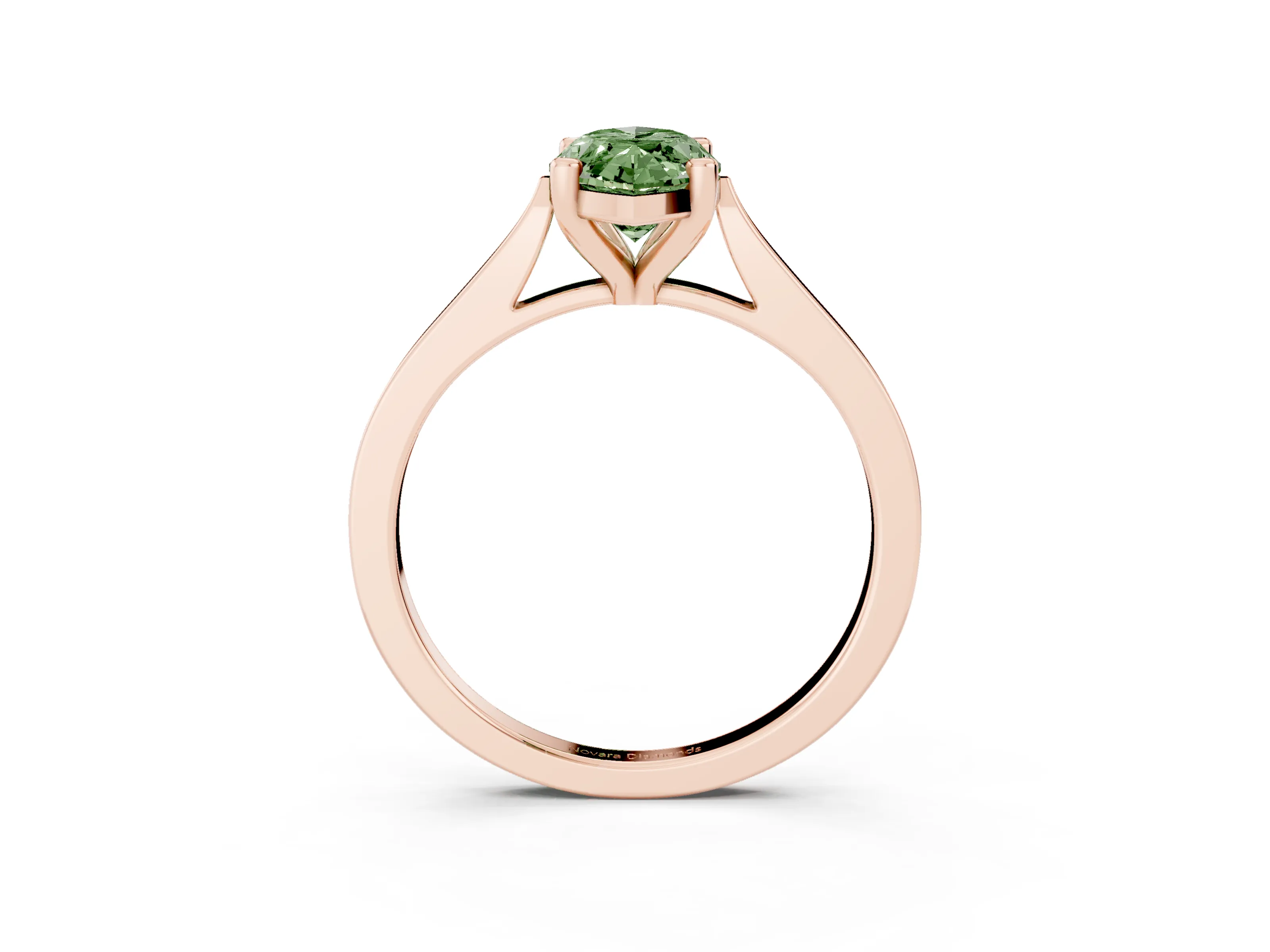 Fancy Green Marquise Cut Diamond Solitaire Ring Set in Rose gold with Prong Setting and Tapered Band