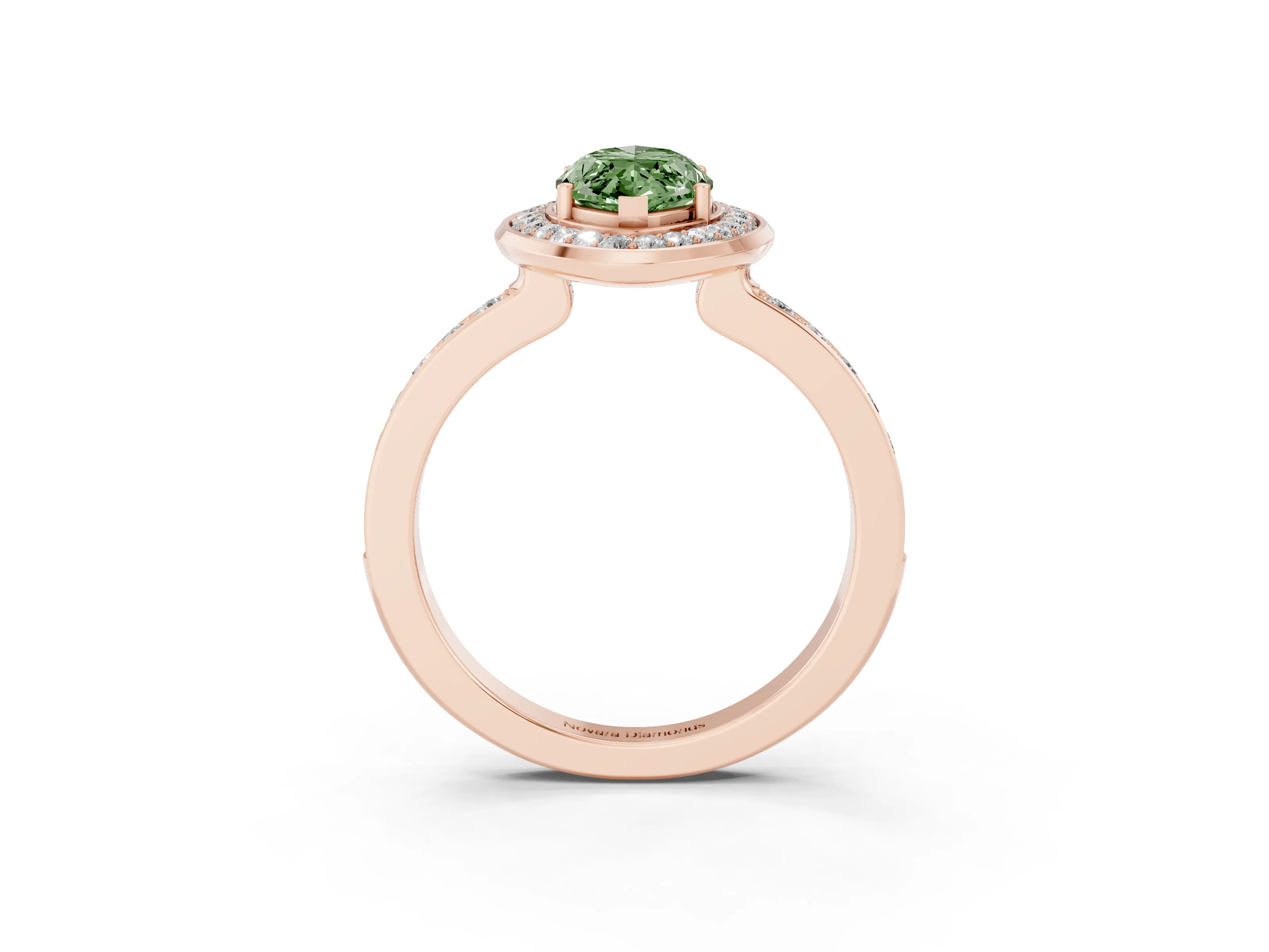 Fancy Green Marquise Cut Diamond Halo Ring Set in Rose gold with Bezel Frame and Pavé Band