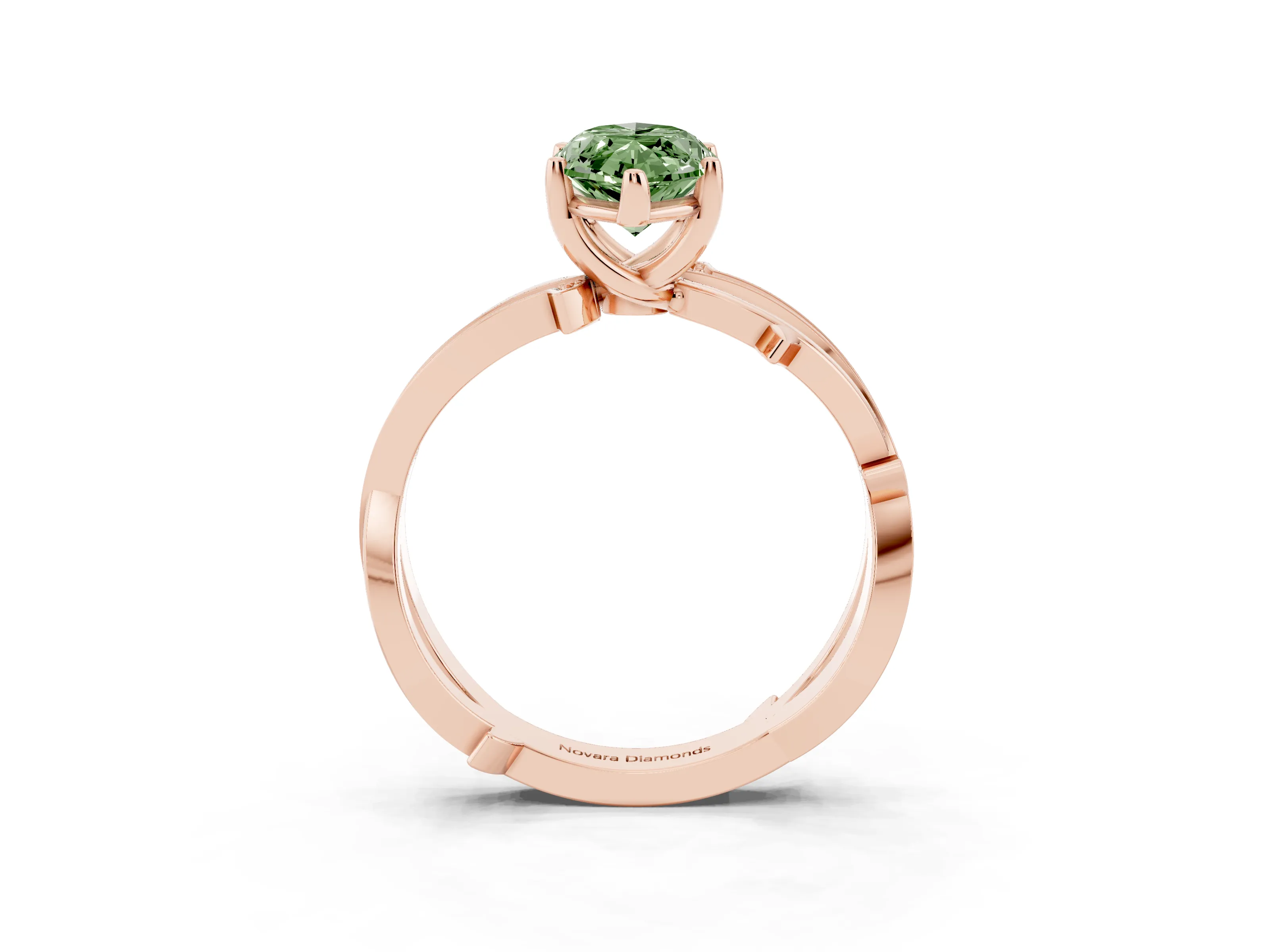 Fancy Green Marquise Cut Diamond Pavé Twist Band Solitaire Ring Set in Rose gold with Prong Setting